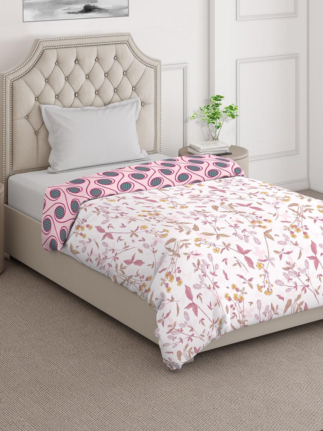 

Layers Firenze Pink& White Floral Cotton Mild Winter 120 GSM Single Bed Comforter