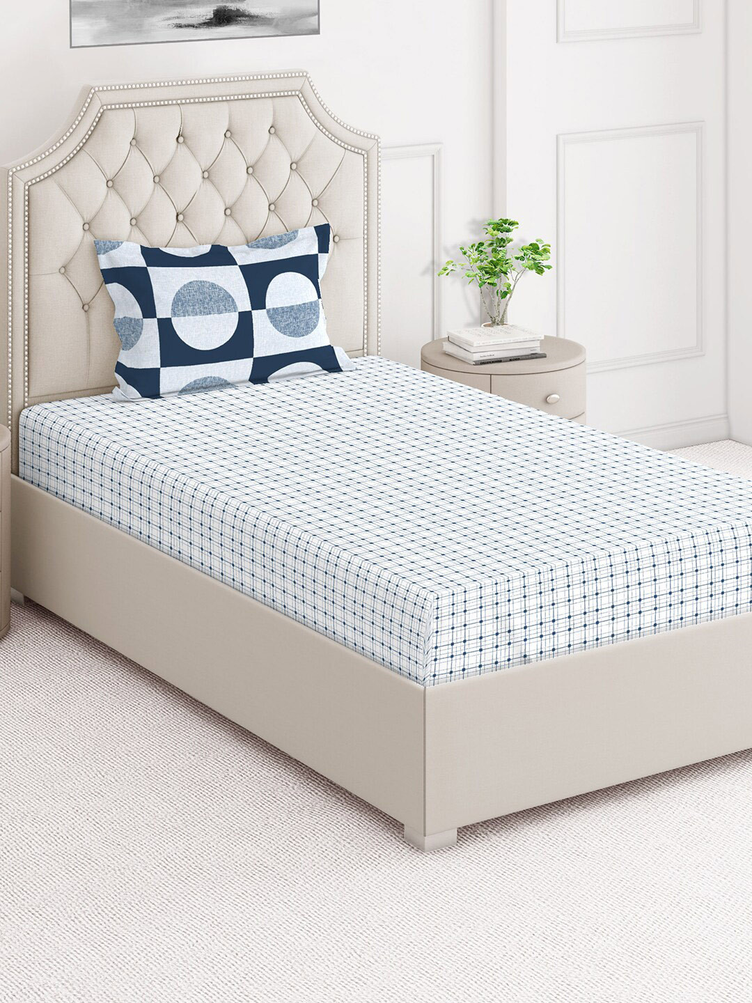 

Layers Illuminating Homes Blue Geometric Cotton 152 TC Single Bedsheet with a Pillow Cover