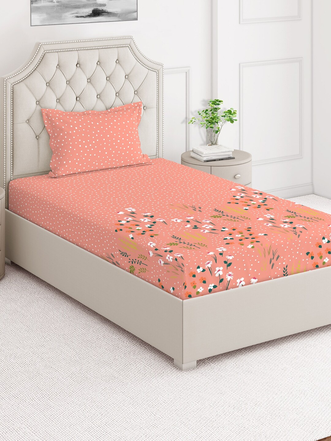 

Layers Duracount Pink & White Floral 220 TC Single Bedsheet with Pillow Cover
