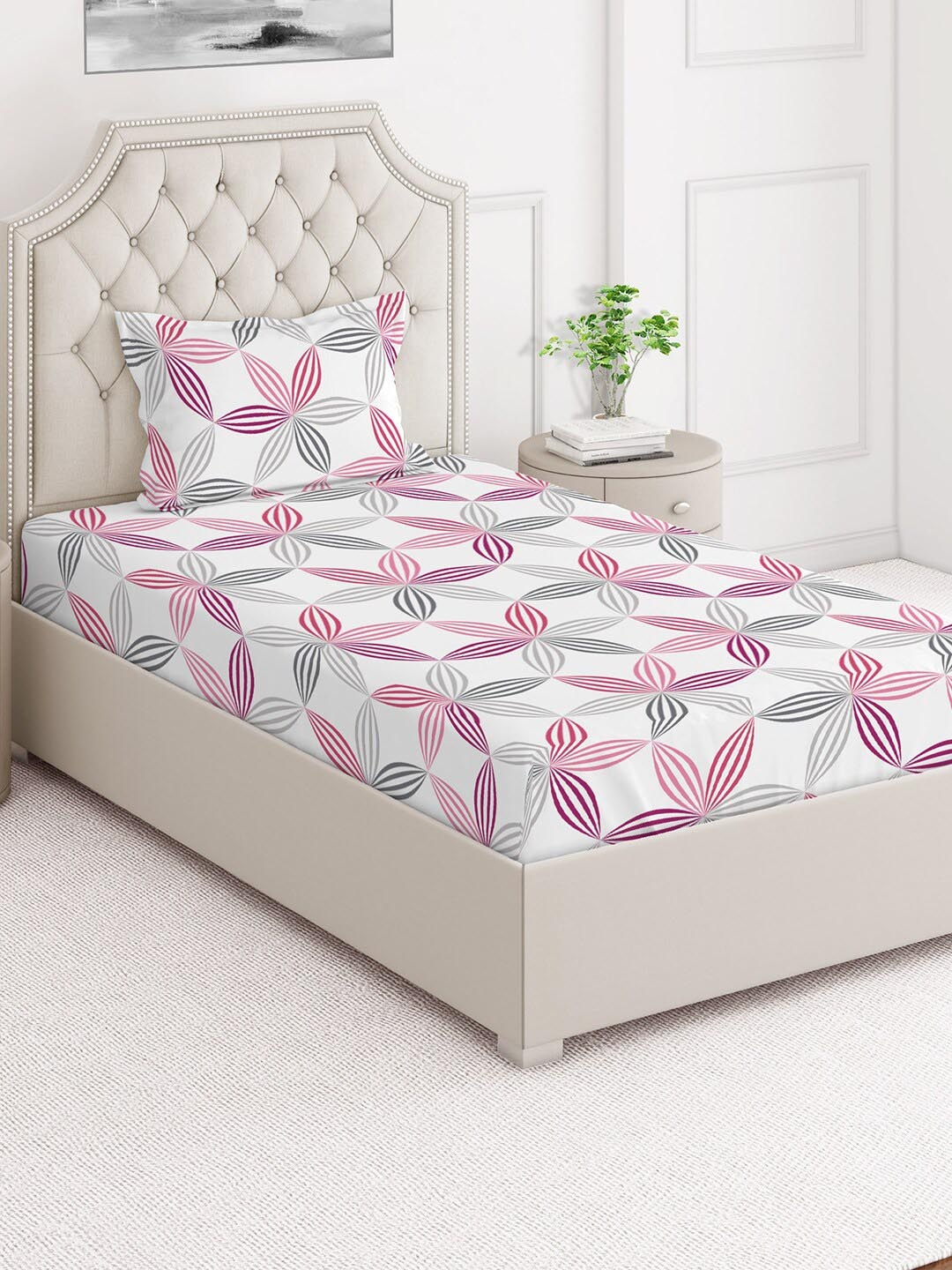 

Layers Firenze Pink Floral Cotton 144 TC Single Bedsheet with Pillow Cover