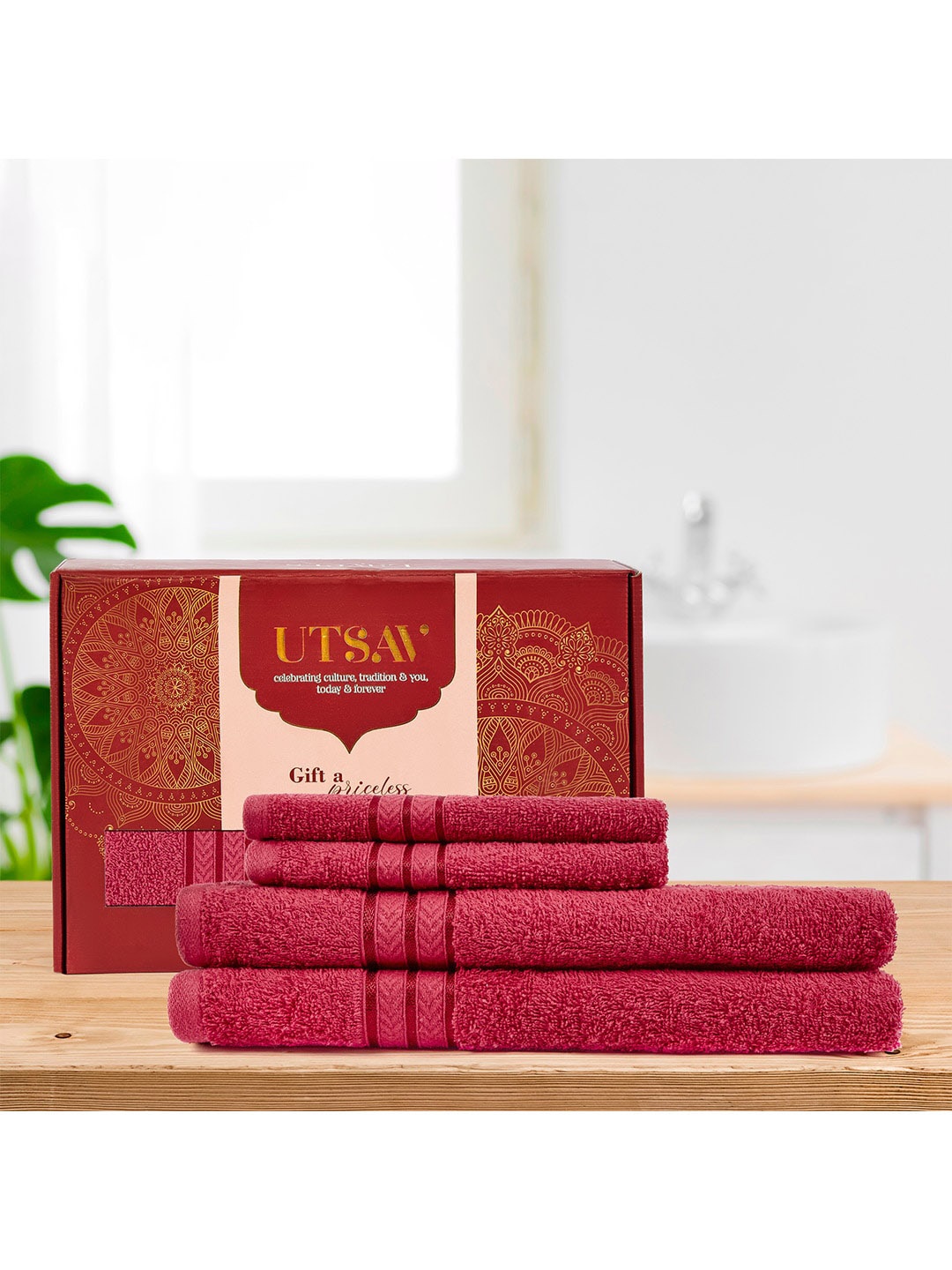 

Layers 4 Pcs Pink 380 GSM Pure Cotton Super Absorbent Towel Set