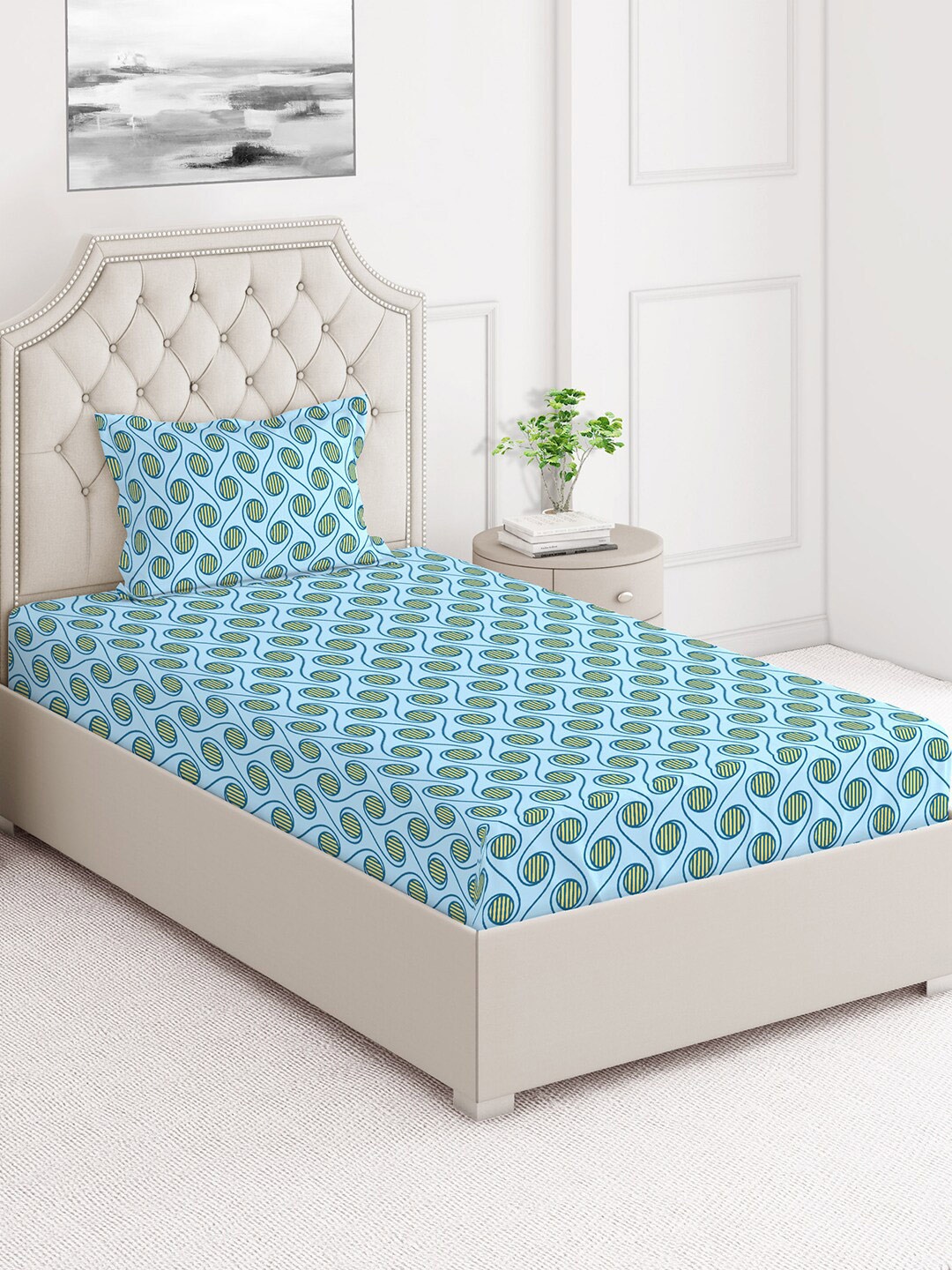 

Layers Firenze Blue Abstract 144 TC Single Bedsheet with Pillow Cover