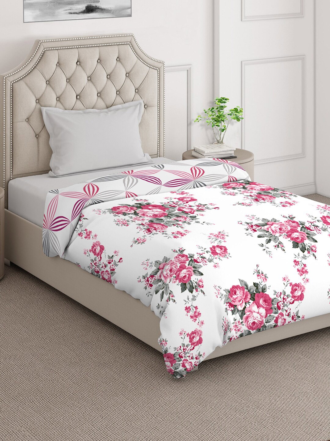 

Layers Firenze Pink White Floral Cotton Mild Winter 144 GSM Single Bed Comforter