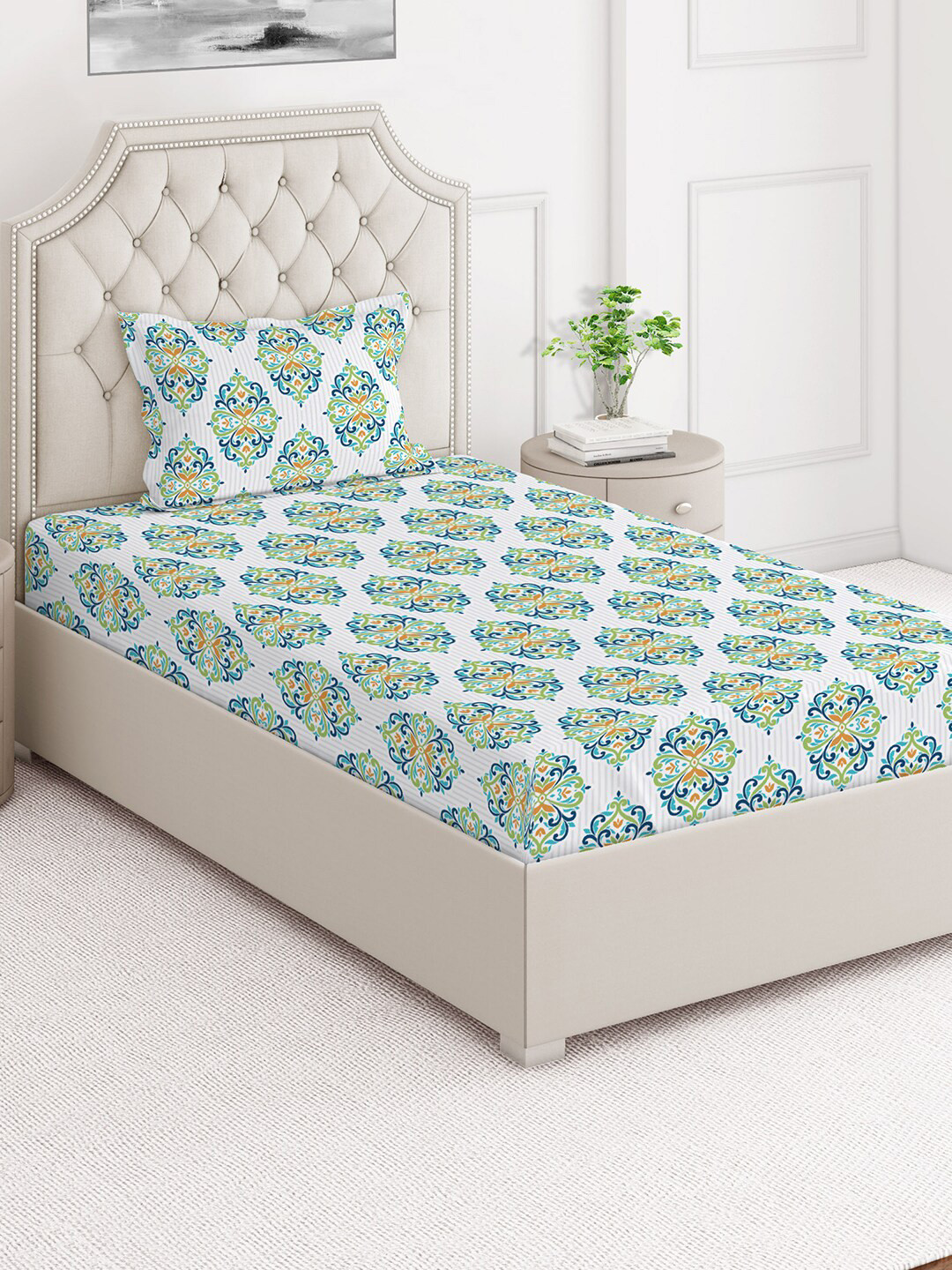 

Layers Duracount Green Ethnic Motifs 225 TC Cotton Single Bedsheet with 1 Pillow Cover