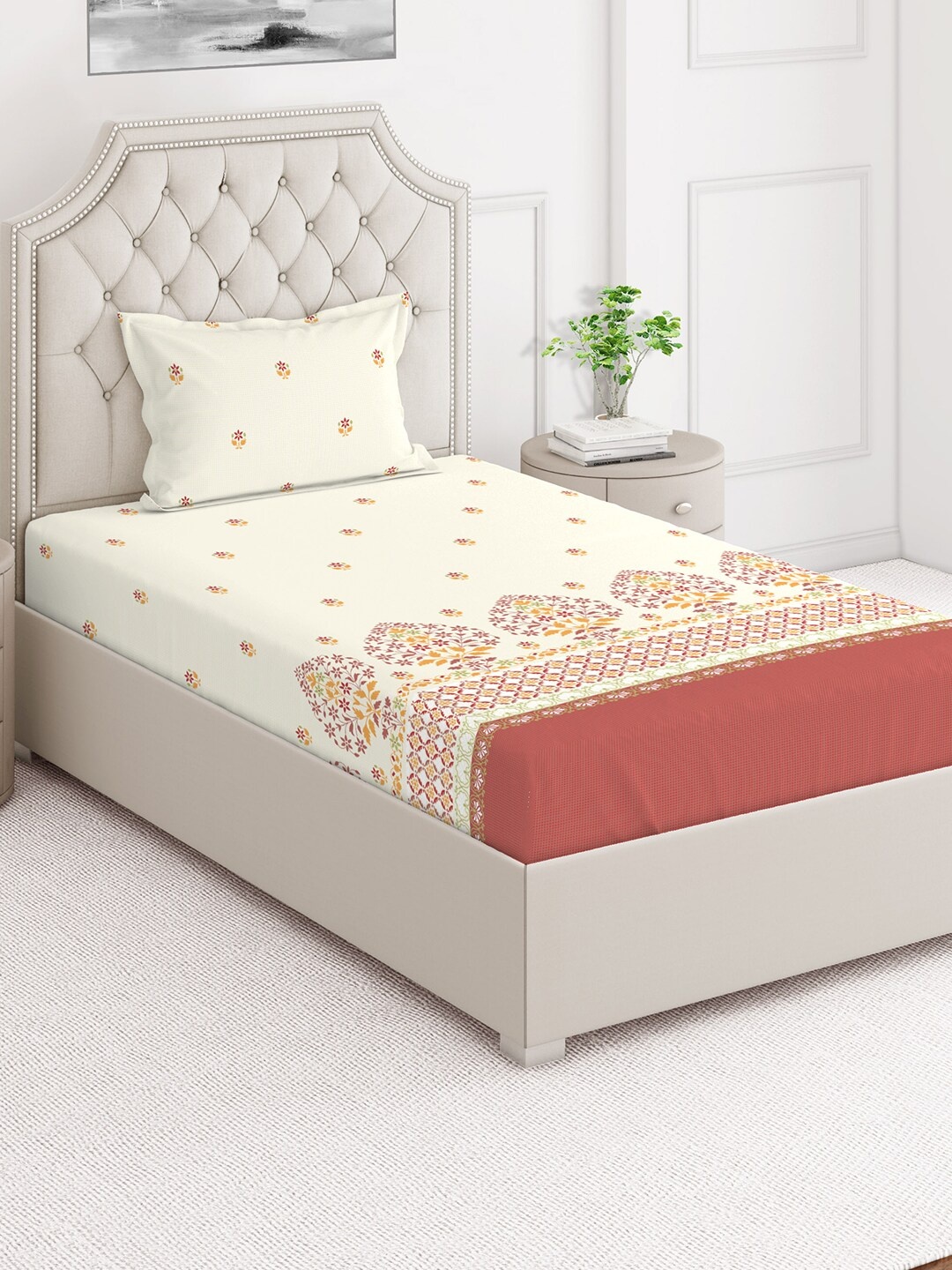 

Layers Duracount Beige & Red Floral 220 TC Single Bedsheet with 1 Pillow Cover