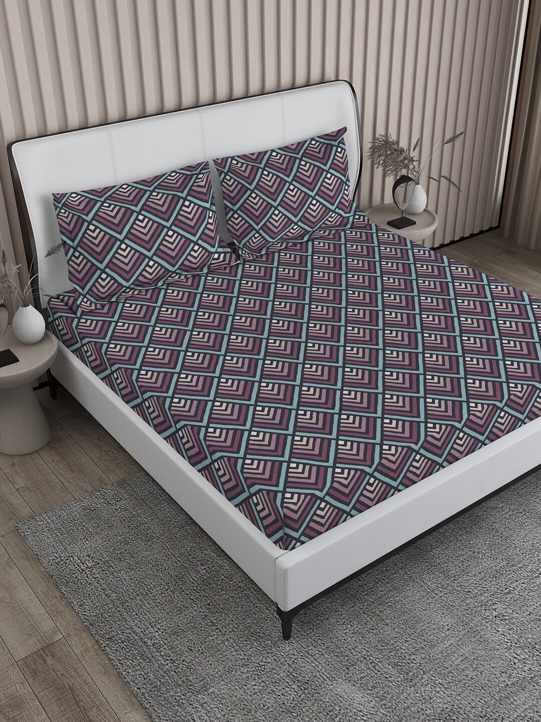 

Boutique Living India Purple Ethnic Motifs 160 TC King Bedsheet with 2 Pillow Covers