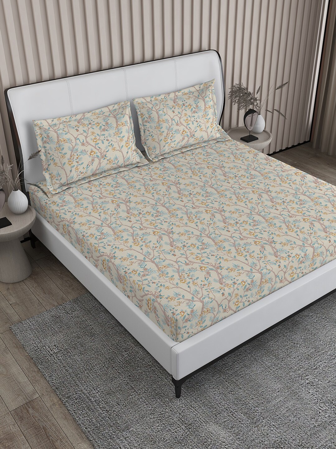 

Boutique Living India Signature Sateen Beige Floral 300 TC King Bedsheet & 2 Pillow Covers