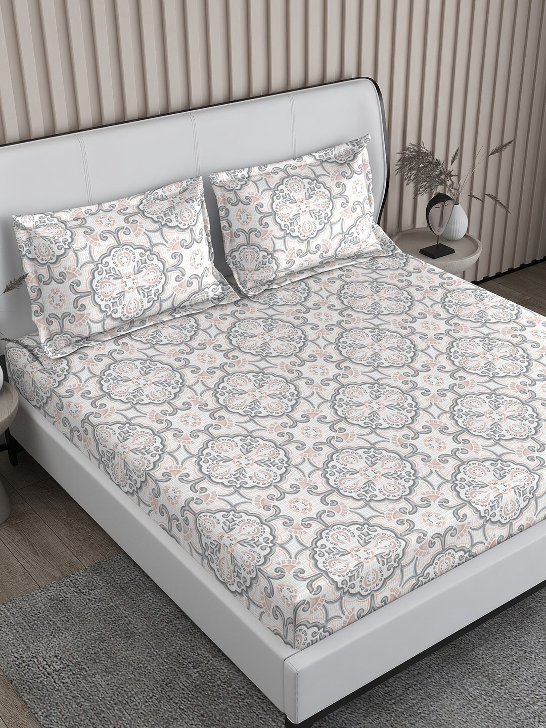 

Boutique Living India Baltic Grey Ethnic Cotton 224 TC King Bedsheet & Pillow Covers
