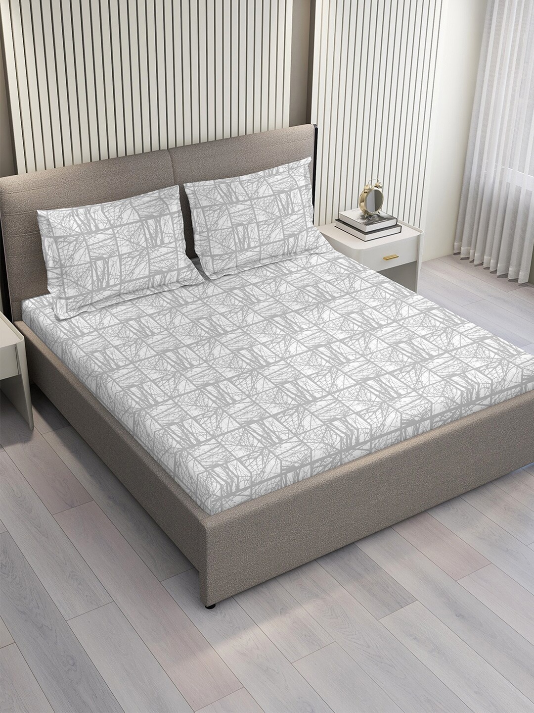 

Boutique Living India Cottage Garden Grey Abstract 300 TC Queen Bedsheet & 2 Pillow Covers