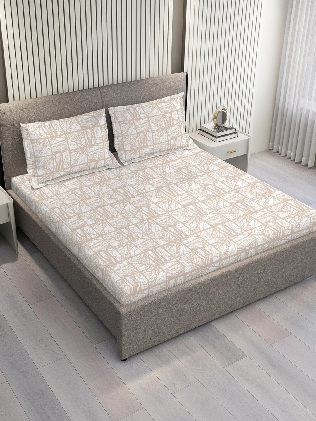 

Boutique Living India Cottage Garden Beige Cotton 300 TC Queen Bedsheet & Pillow Covers