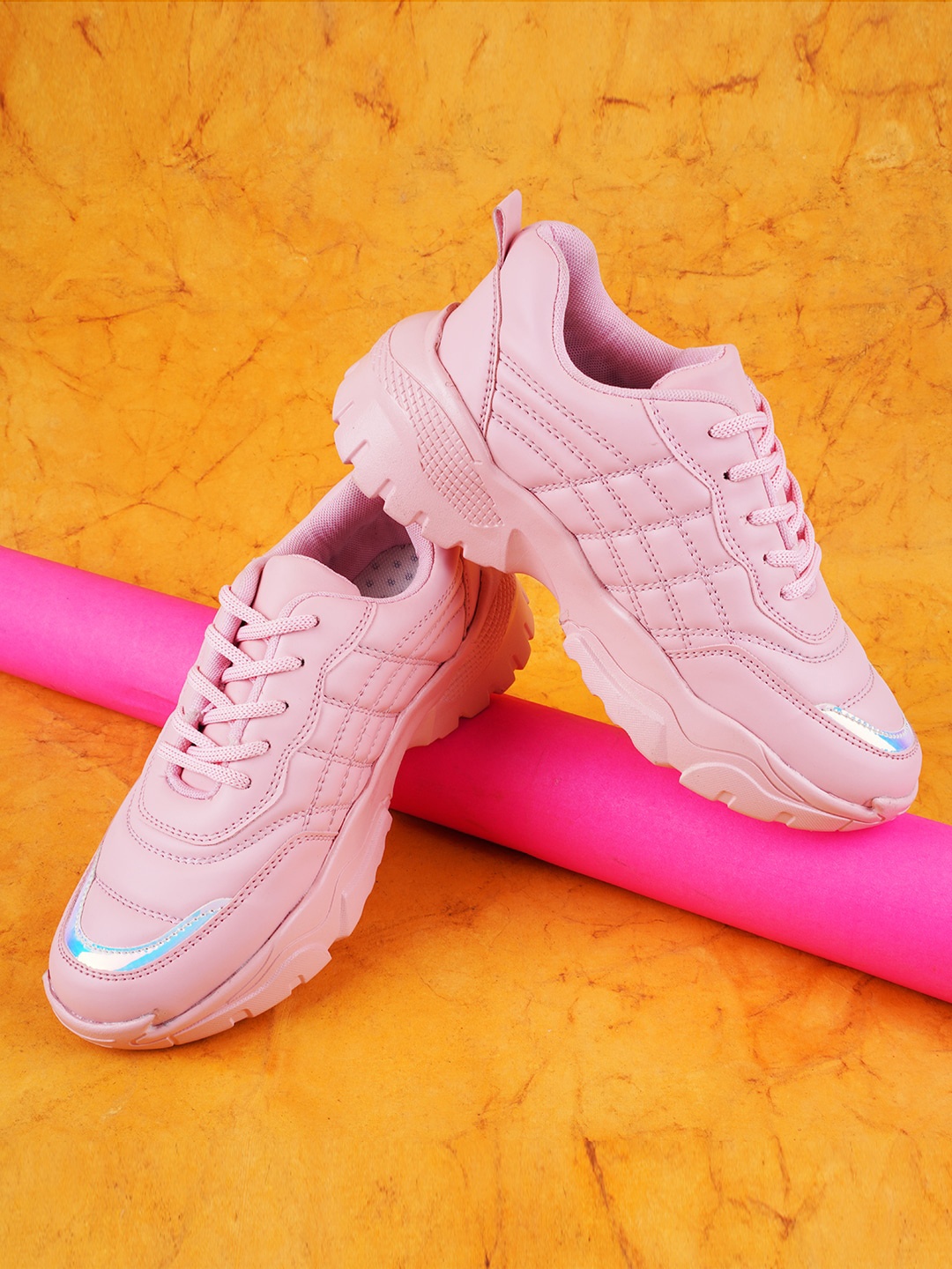 

PERY PAO Women Textured Lace-Up Sneakers, Pink