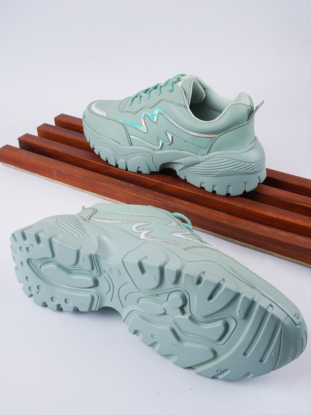 

PERY PAO Women Round Toe Lace-Up Sneakers, Blue