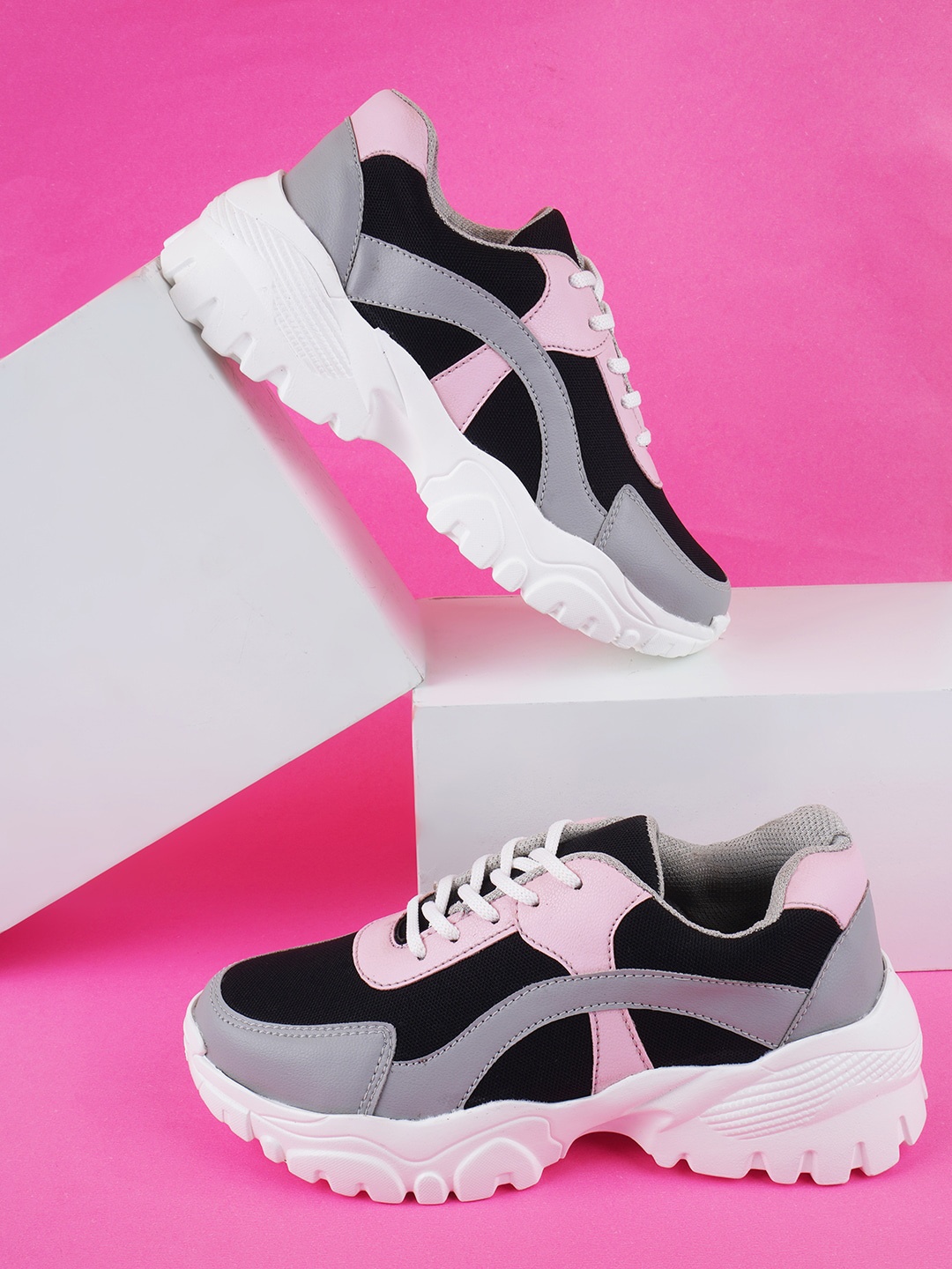 

PERY PAO Women Colourblocked Lace-Up Sneakers, Grey
