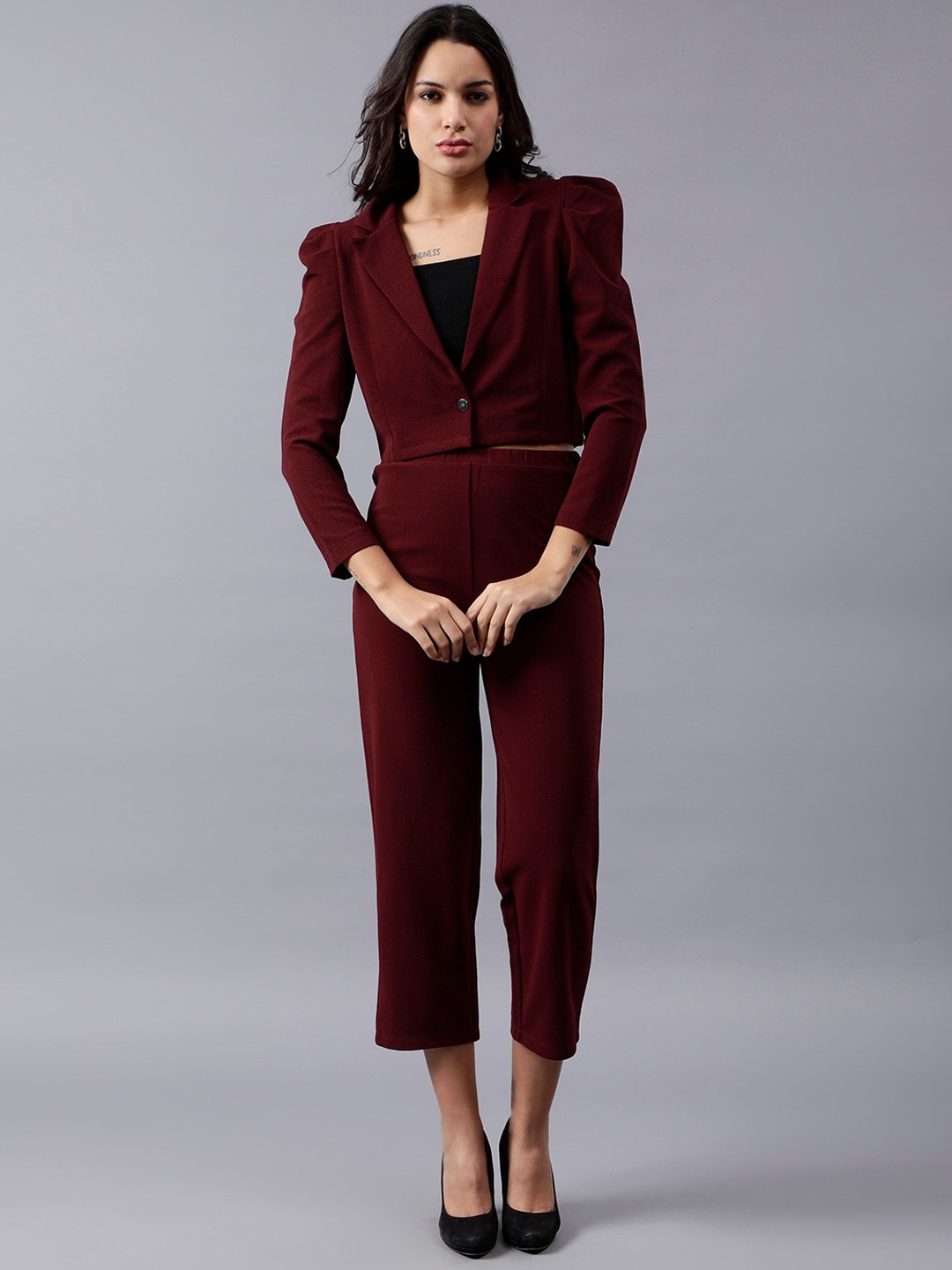 

Roadster Notched Lapel Collar Coat With Trousers, Maroon