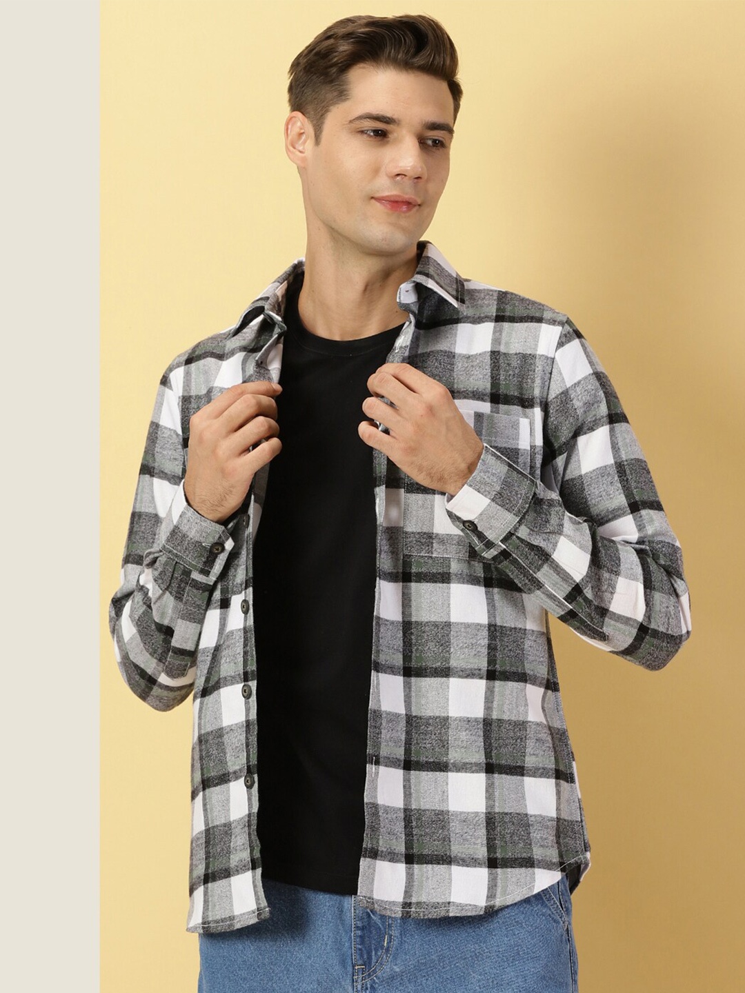 

Thomas Scott Classic Slim Fit Tartan Checked Pure Cotton Casual Flannel Shirt, Grey
