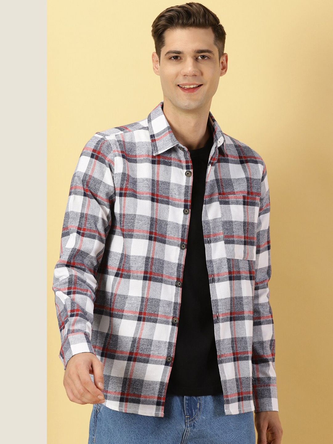 

Thomas Scott Classic Slim Fit Tartan Checked Opaque Pure Cotton Casual Flannel Shirt, Red