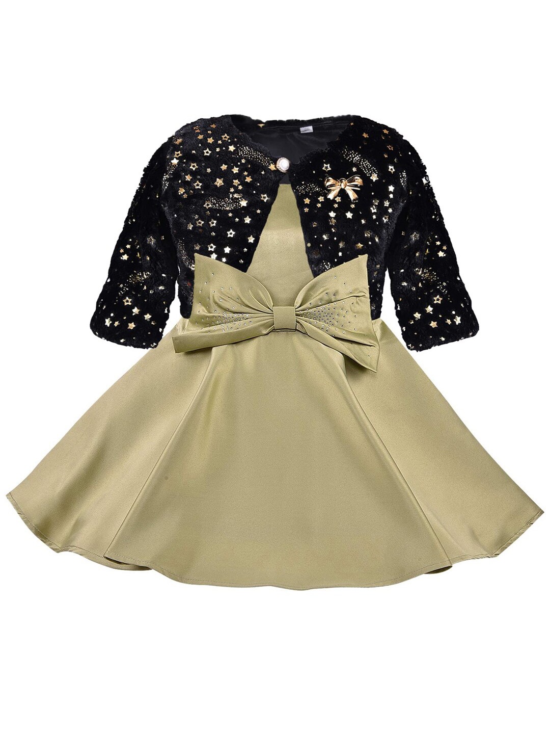 

Wish Karo Girls Sleeveless Satin Fit & Flare Dress With Jacket, Olive
