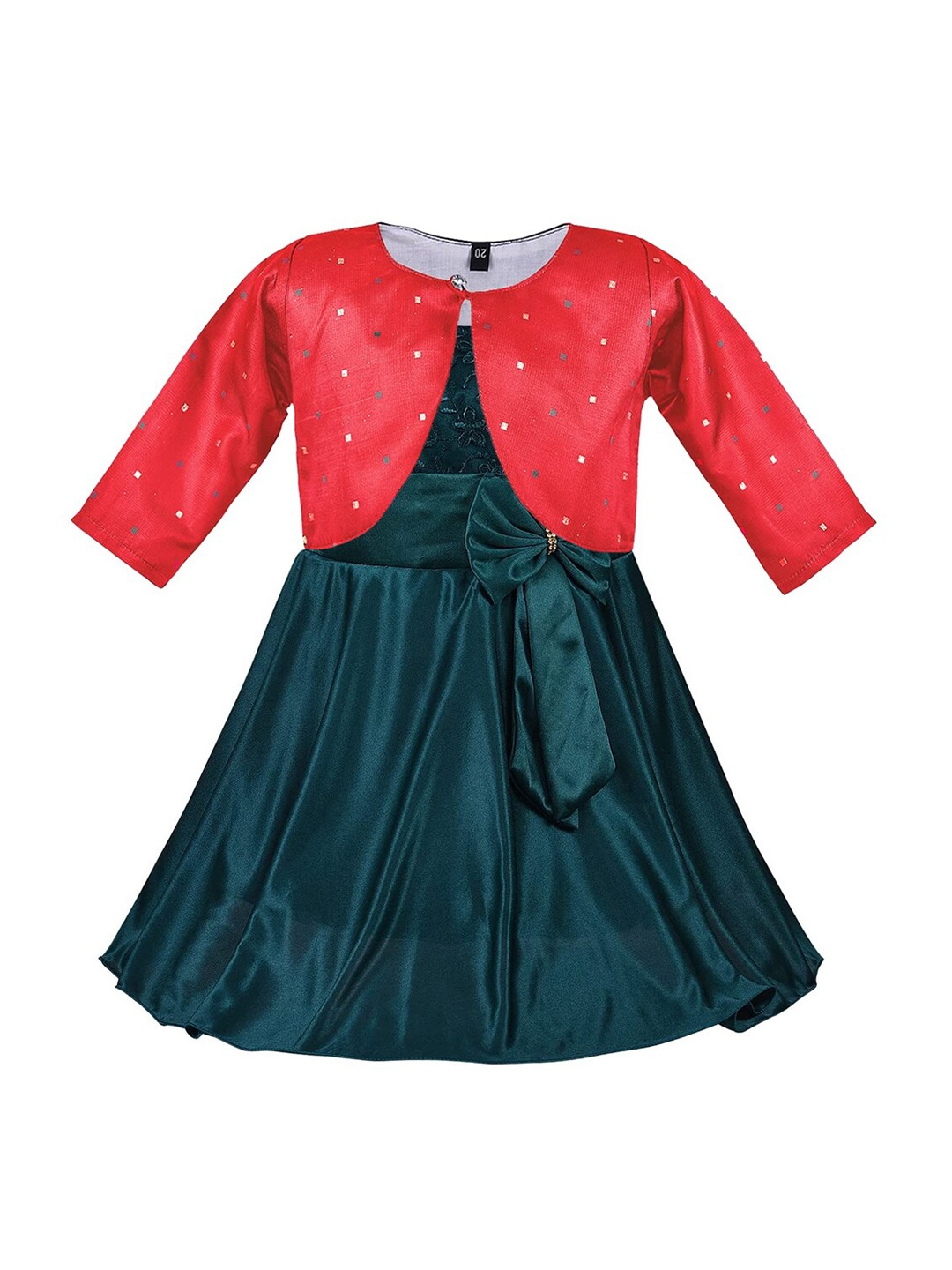 

Wish Karo Girls Floral Embroidered Fit & Flare Dress With Jacket, Green