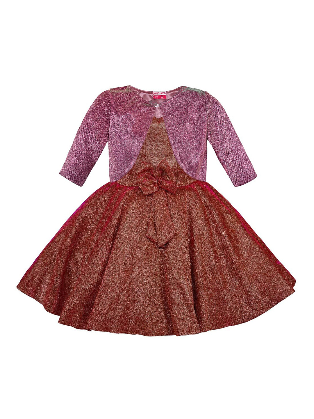 

Wish Karo Girls Self Design Fit & Flare Dress With Jacket, Red