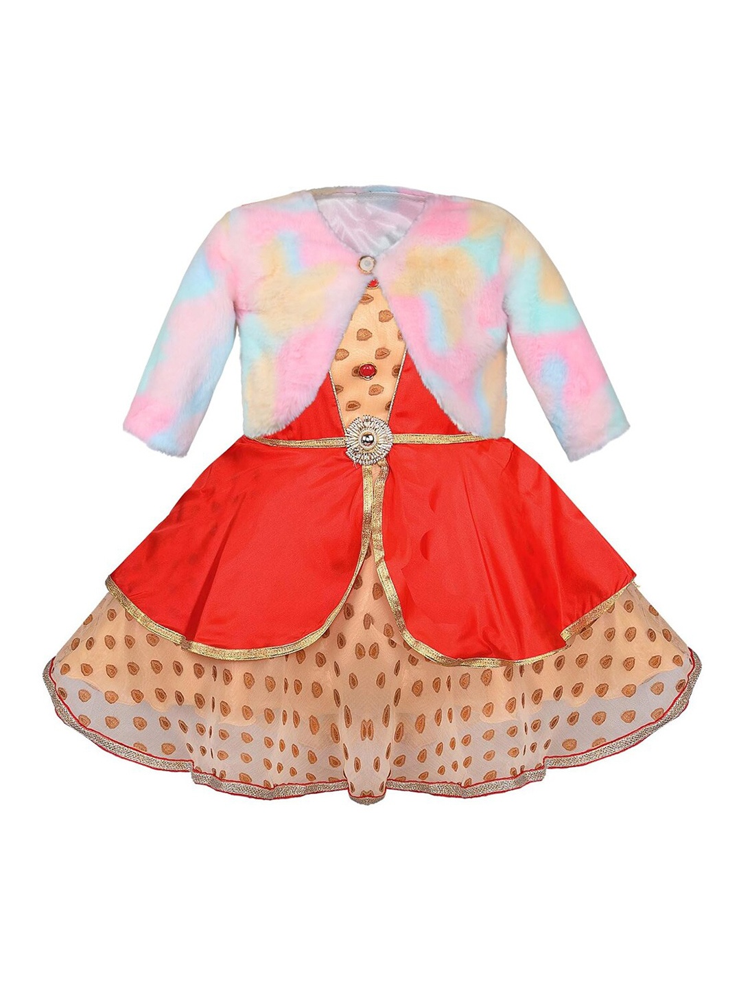 

Wish Karo Printed Net Fit & Flare Dress & Jacket, Red