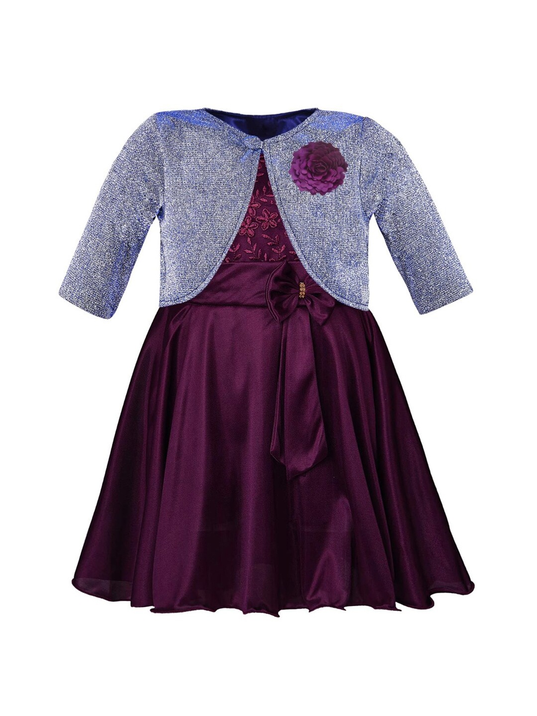 

Wish Karo Girls Floral Embroidered Silk Fit & Flare Dress With Jacket, Purple