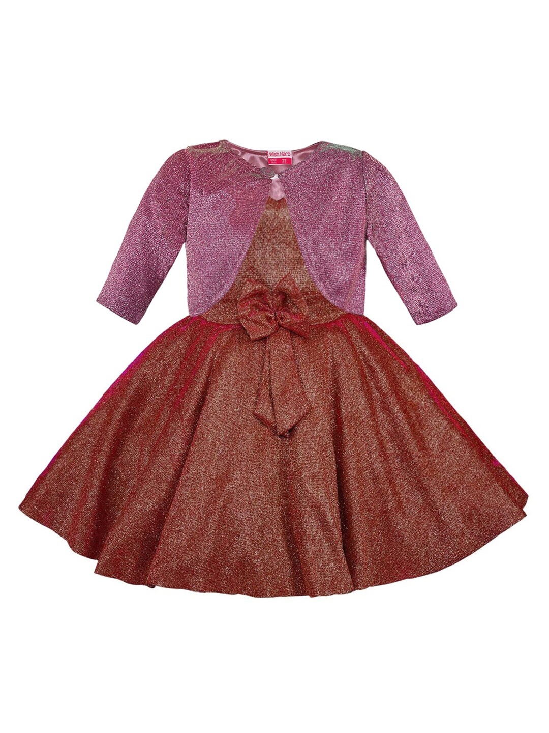 

Wish Karo Girls Bow Detail Sleeveless Satin Fit & Flare Dress With Jacket, Red