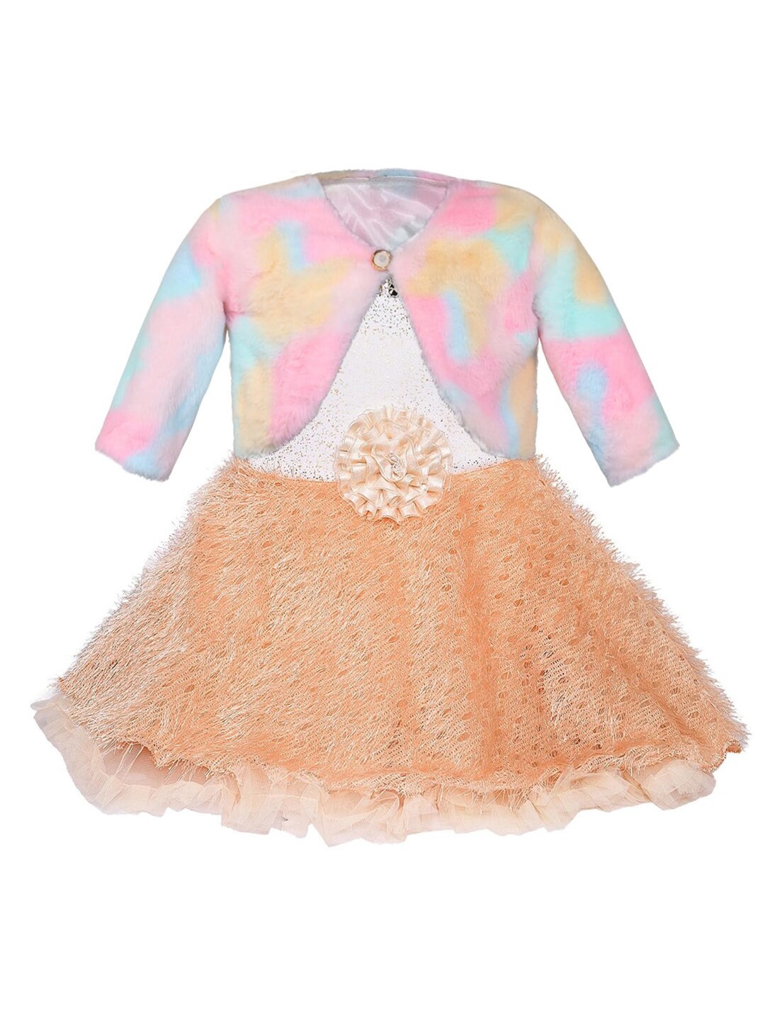 

Wish Karo Embellished Net Fit & Flare Dress With Jacket, Peach