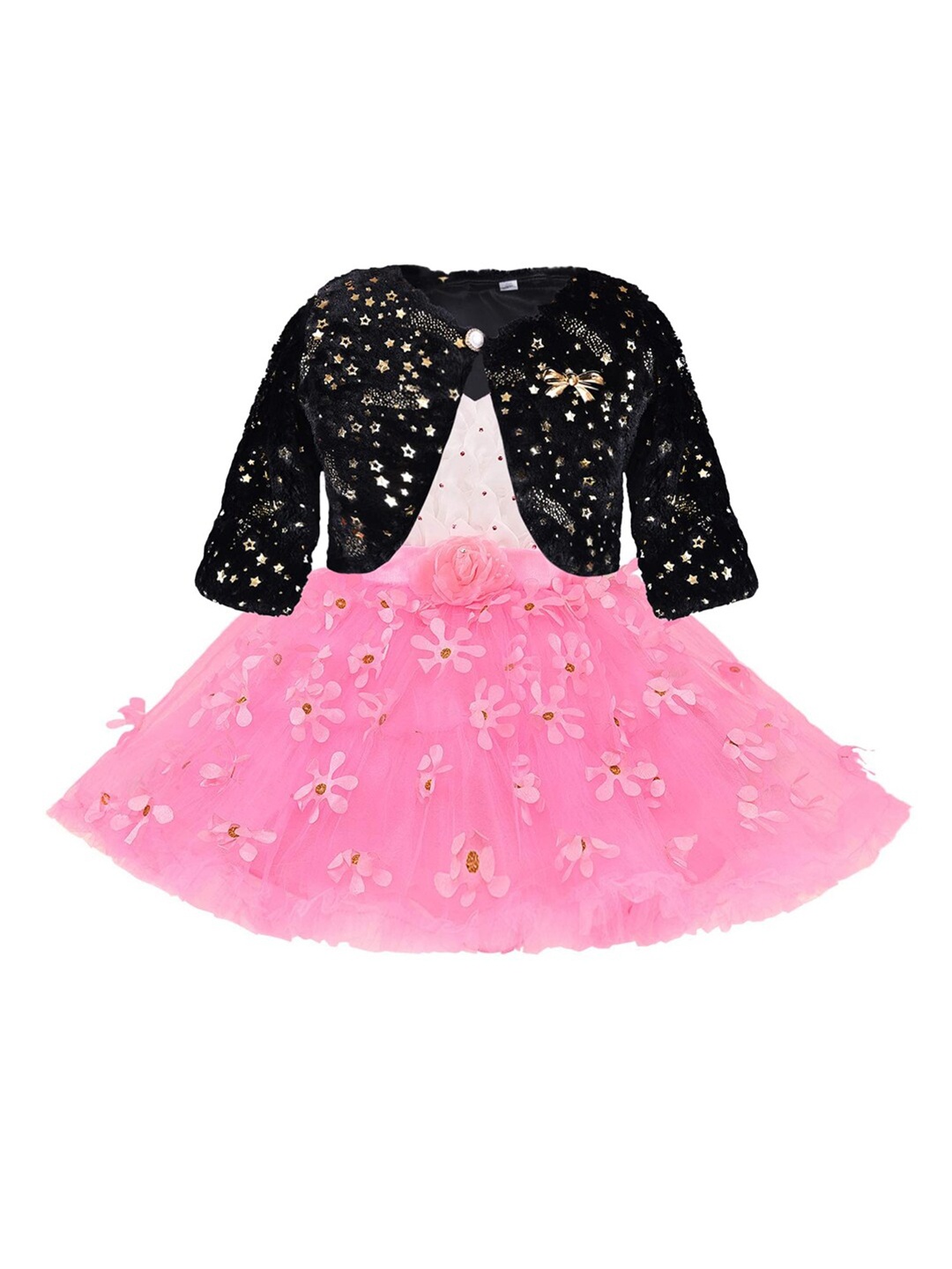 

Wish Karo Embellished Net Fit & Flare Dress With Jacket, Pink