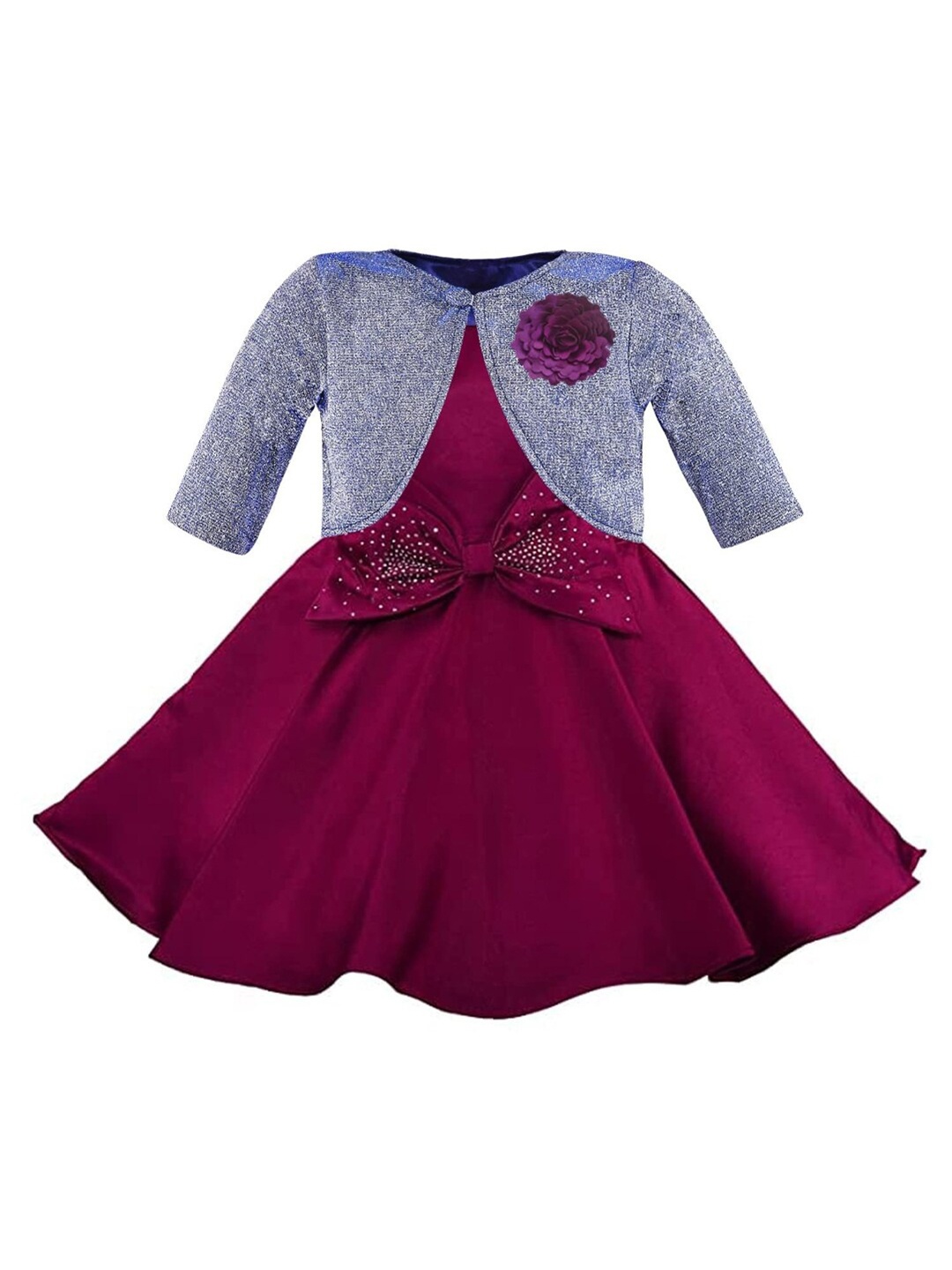 

Wish Karo Girls Bow Fit & Flare Dress With Jacket, Burgundy