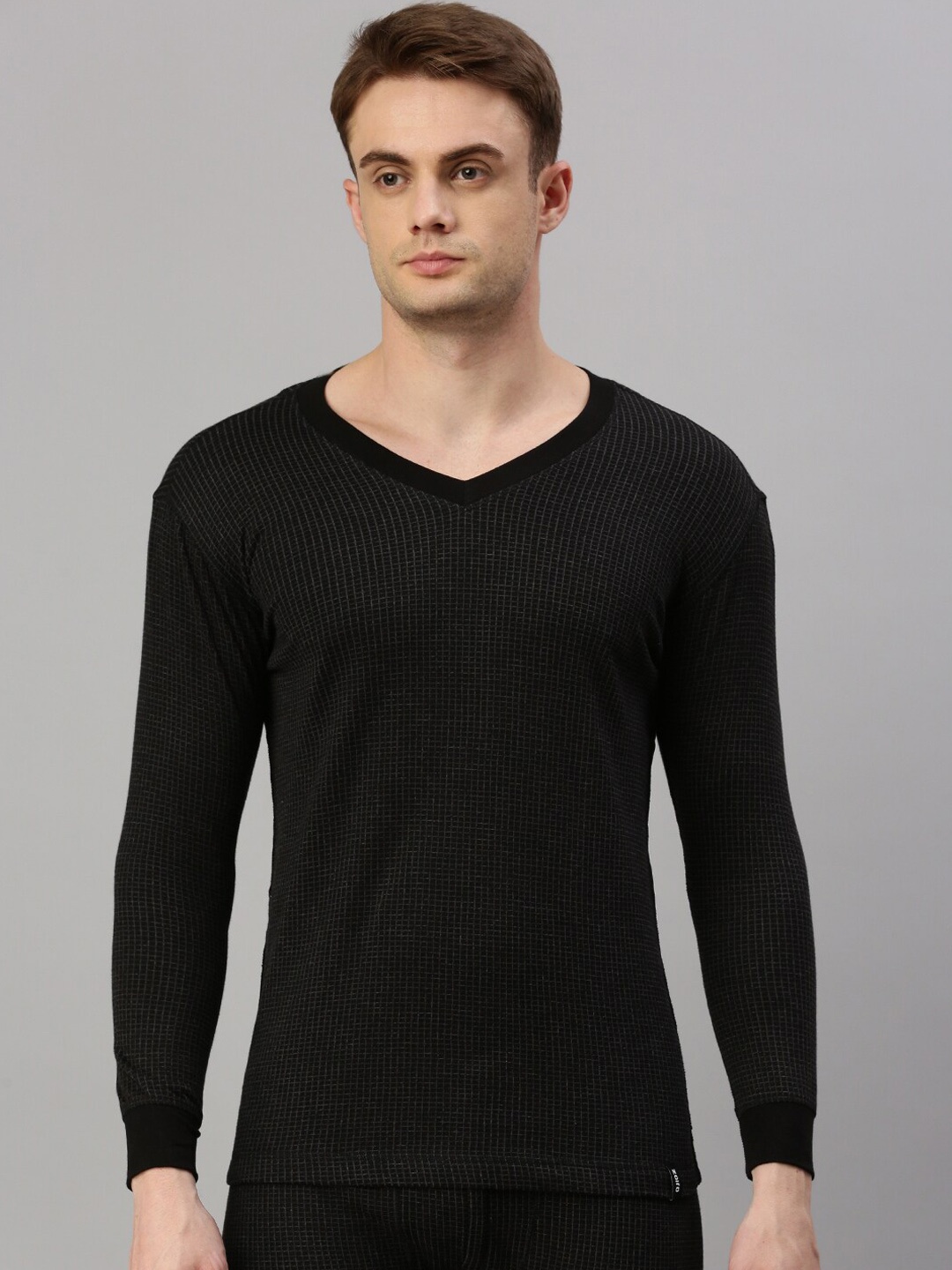 

Zoiro Ribbed V-Neck Long Sleeves Thermal Top, Charcoal