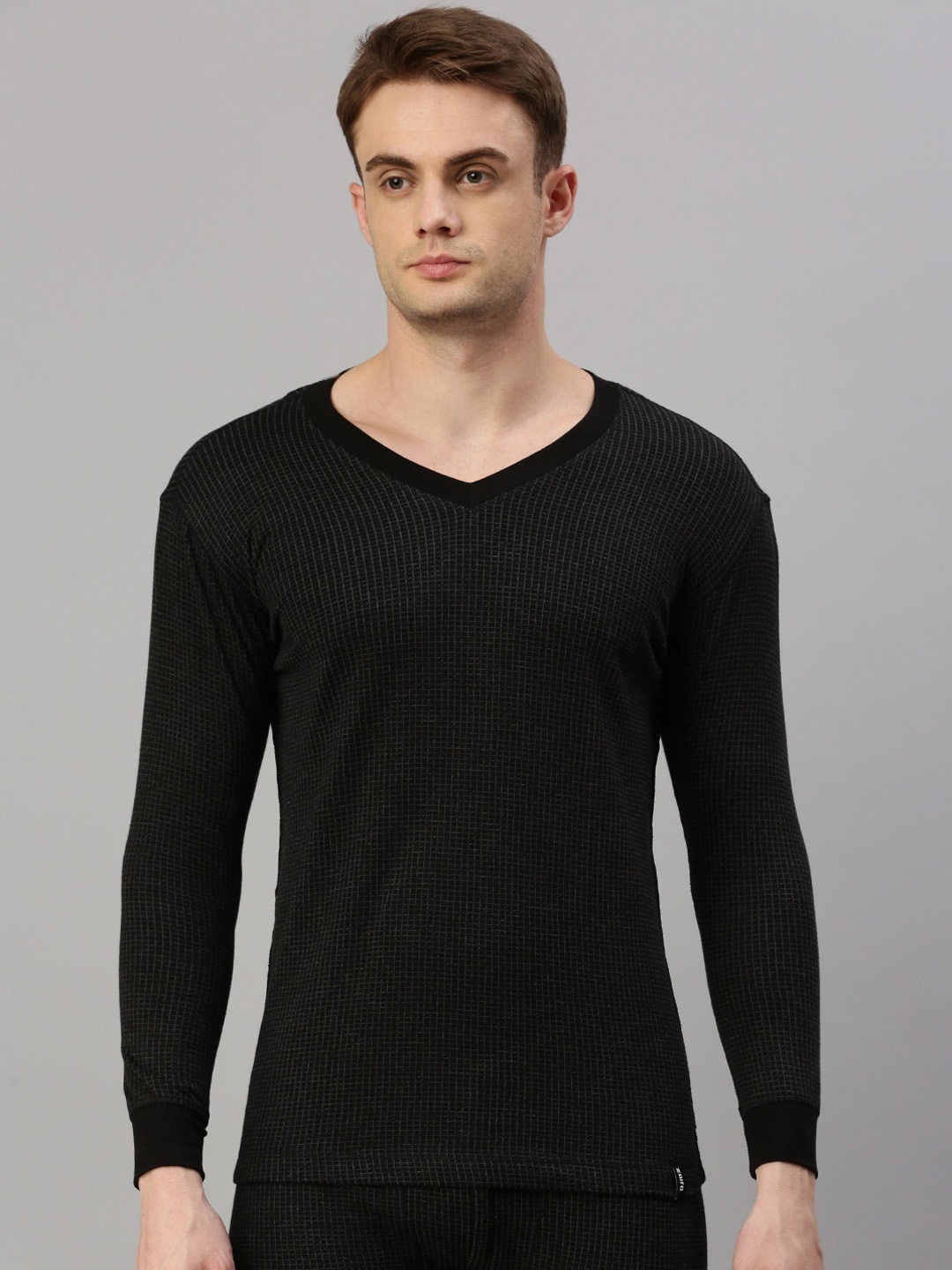 

Zoiro Ribbed V-Neck Long Sleeves Thermal Top, Charcoal