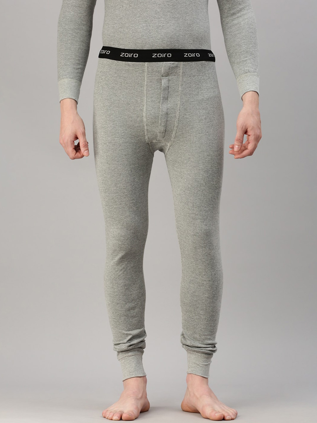 

Zoiro Men Ribbed Thermal Bottoms, Grey melange