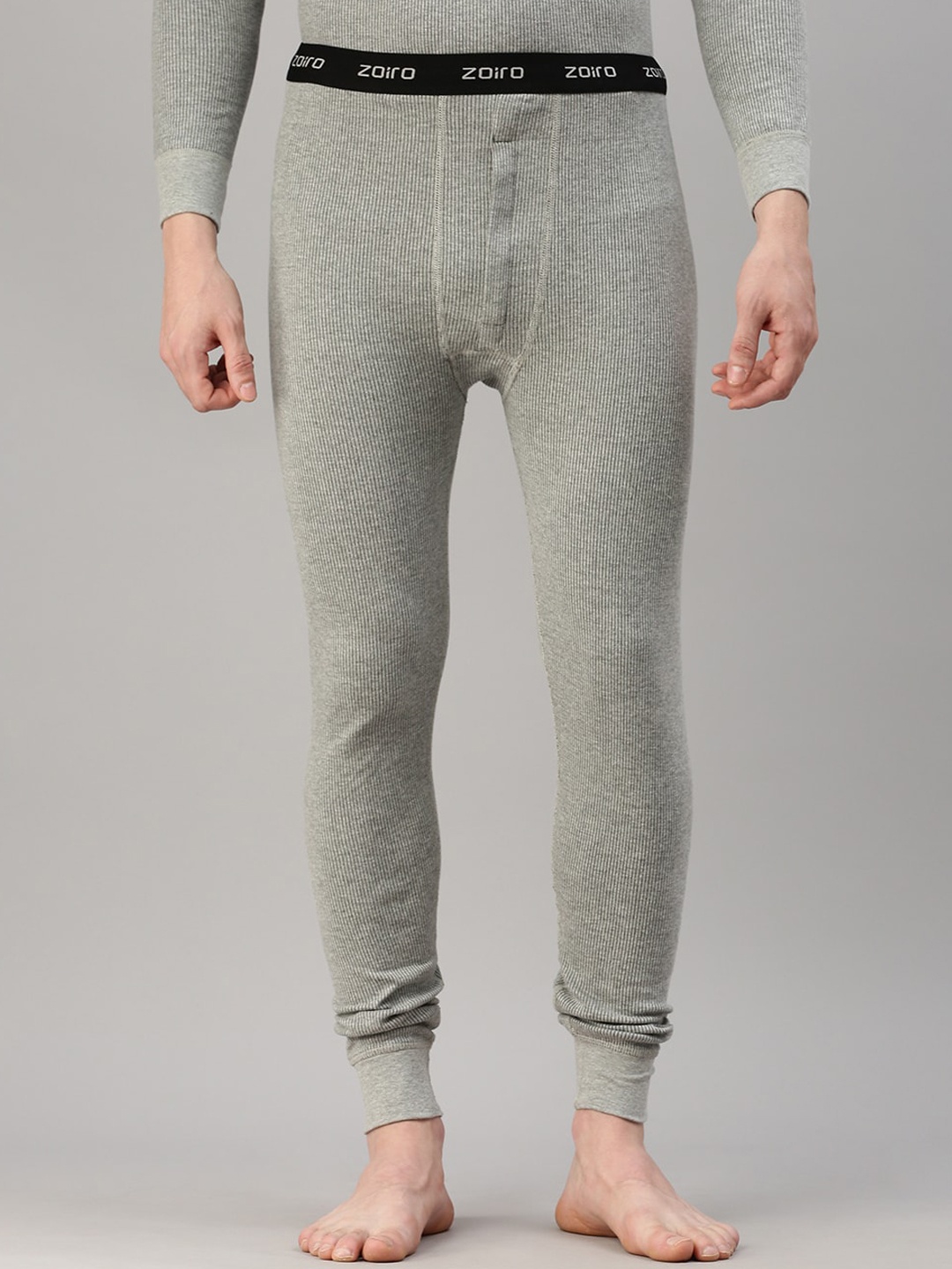 

Zoiro Men Ribbed Thermal Bottoms, Grey melange