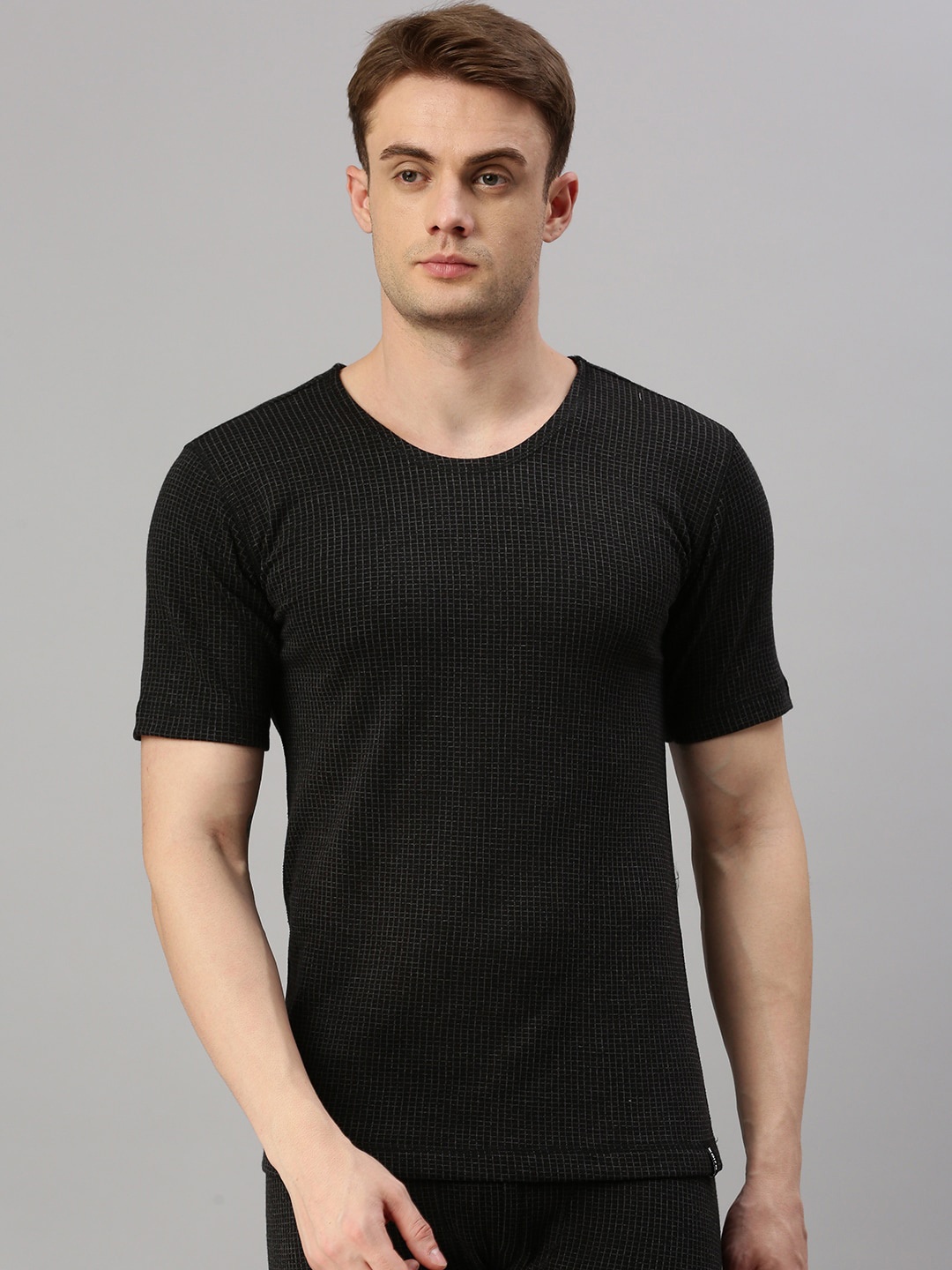 

Zoiro Ribbed Round Neck Short Sleeves Thermal Tops, Charcoal