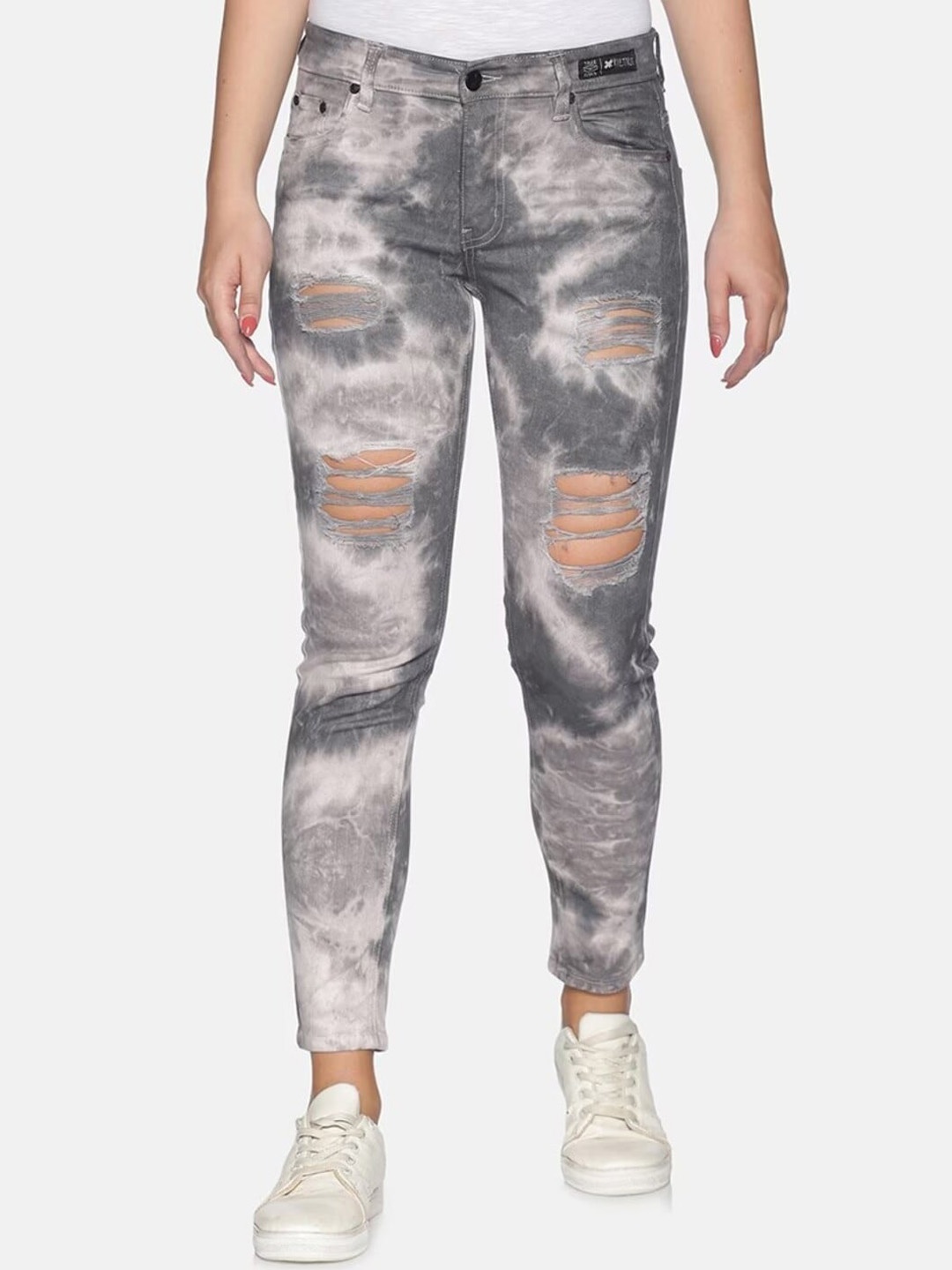 

KULTPRIT Women Skinny Fit Heavy Fade Highly Distressed Stretchable Jeans, Grey