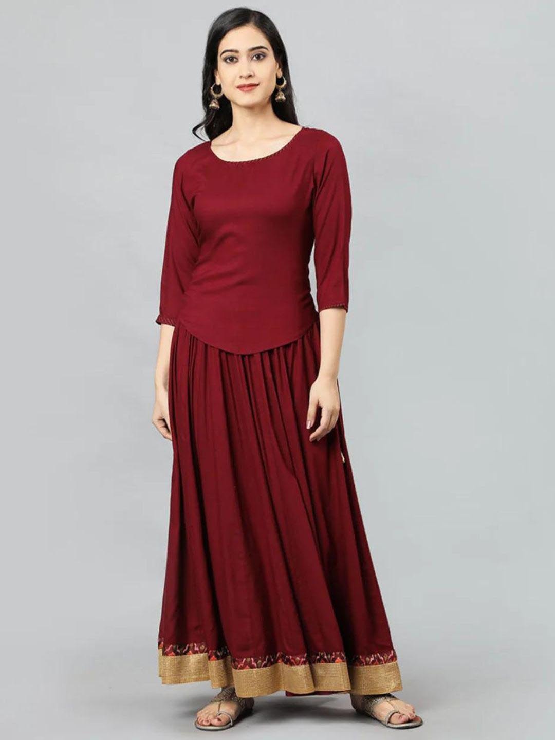 

Mera Rang Solid Round Neck Top, Maroon