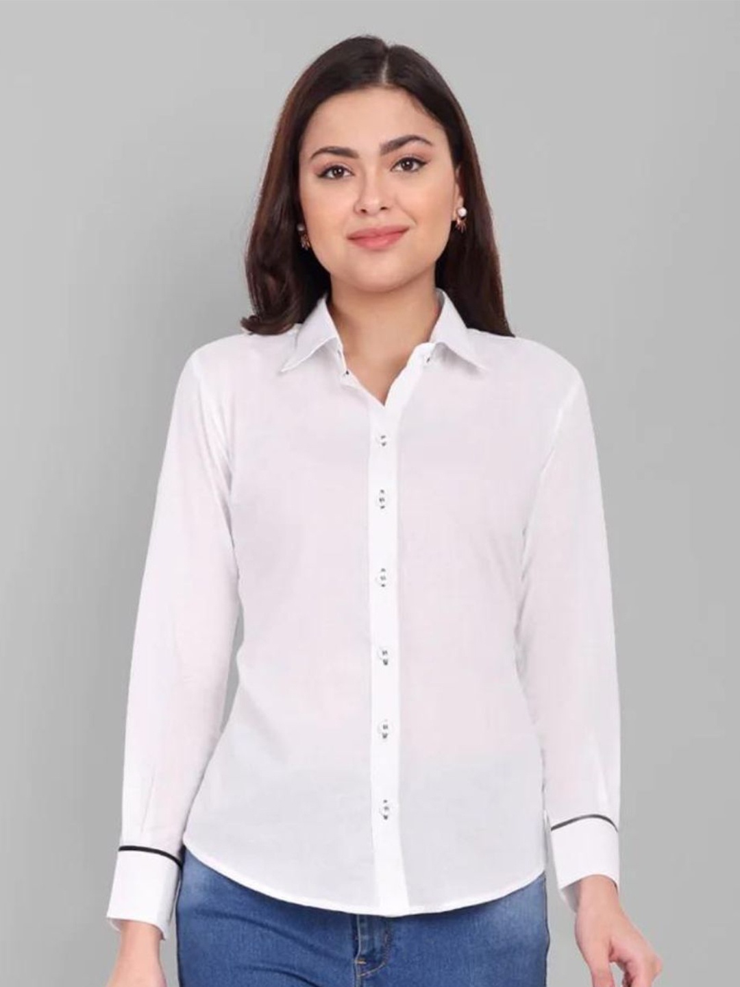 

Mera Rang Long Sleeves Cotton Casual Shirt, White