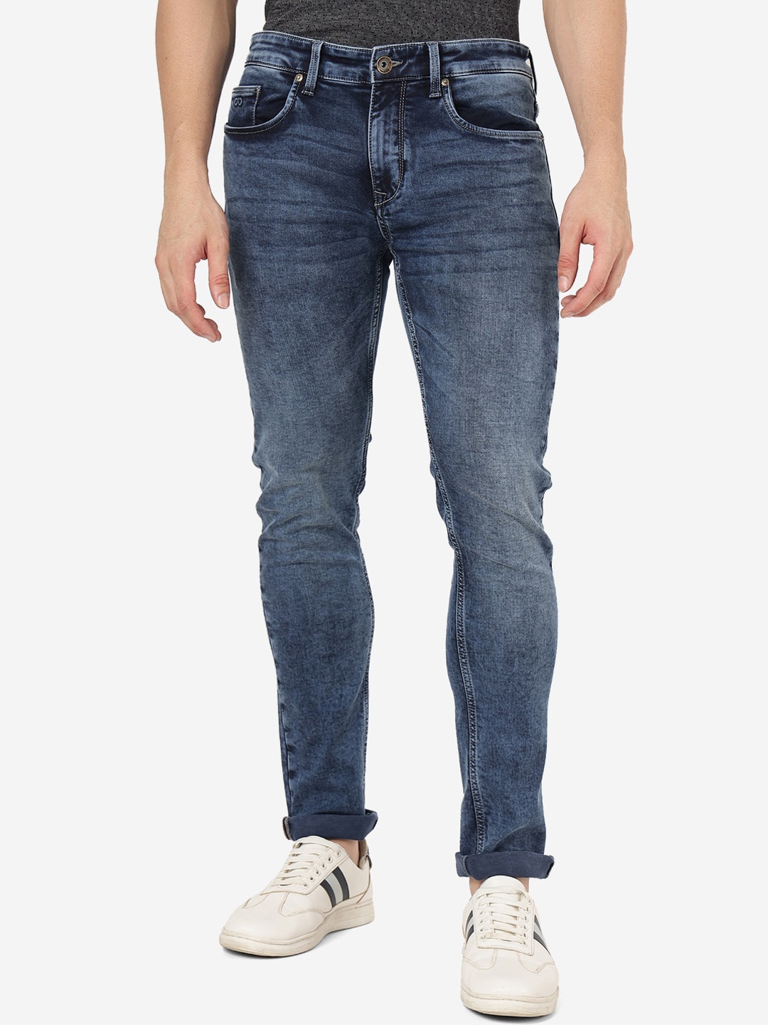 

JADE BLUE Men Slim Fit Whiskers & Chevrons Stretchable Cotton Jeans