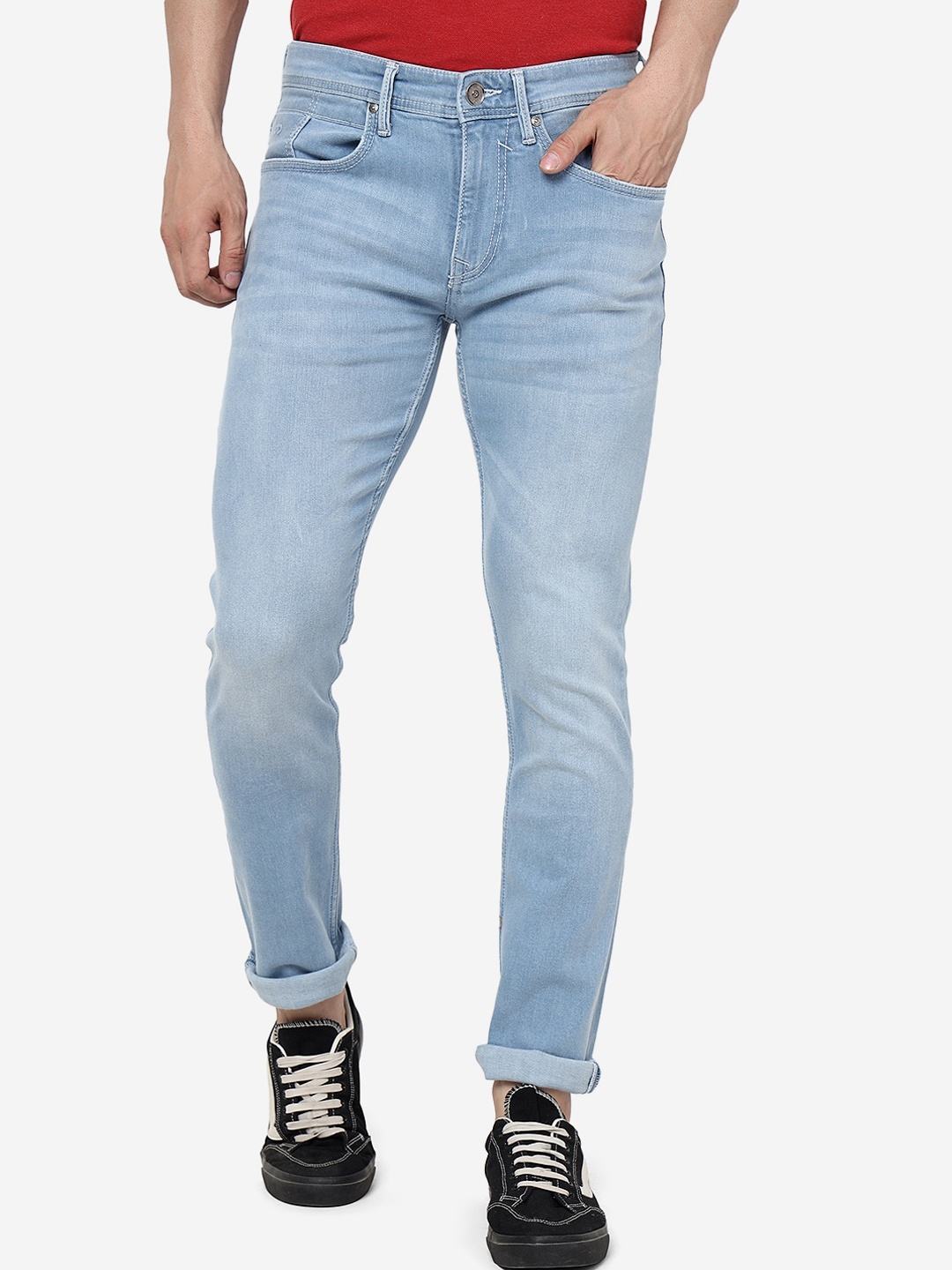 

JADE BLUE Men Slim Fit Light Fade Clean Look Whiskers & Chevrons Cotton Jeans