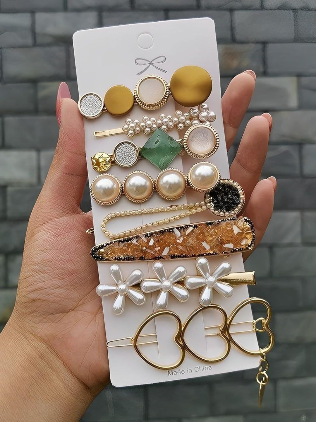 

ANNA CREATIONS Women Set Of 8 Embellished Alligator Hair Clips, White
