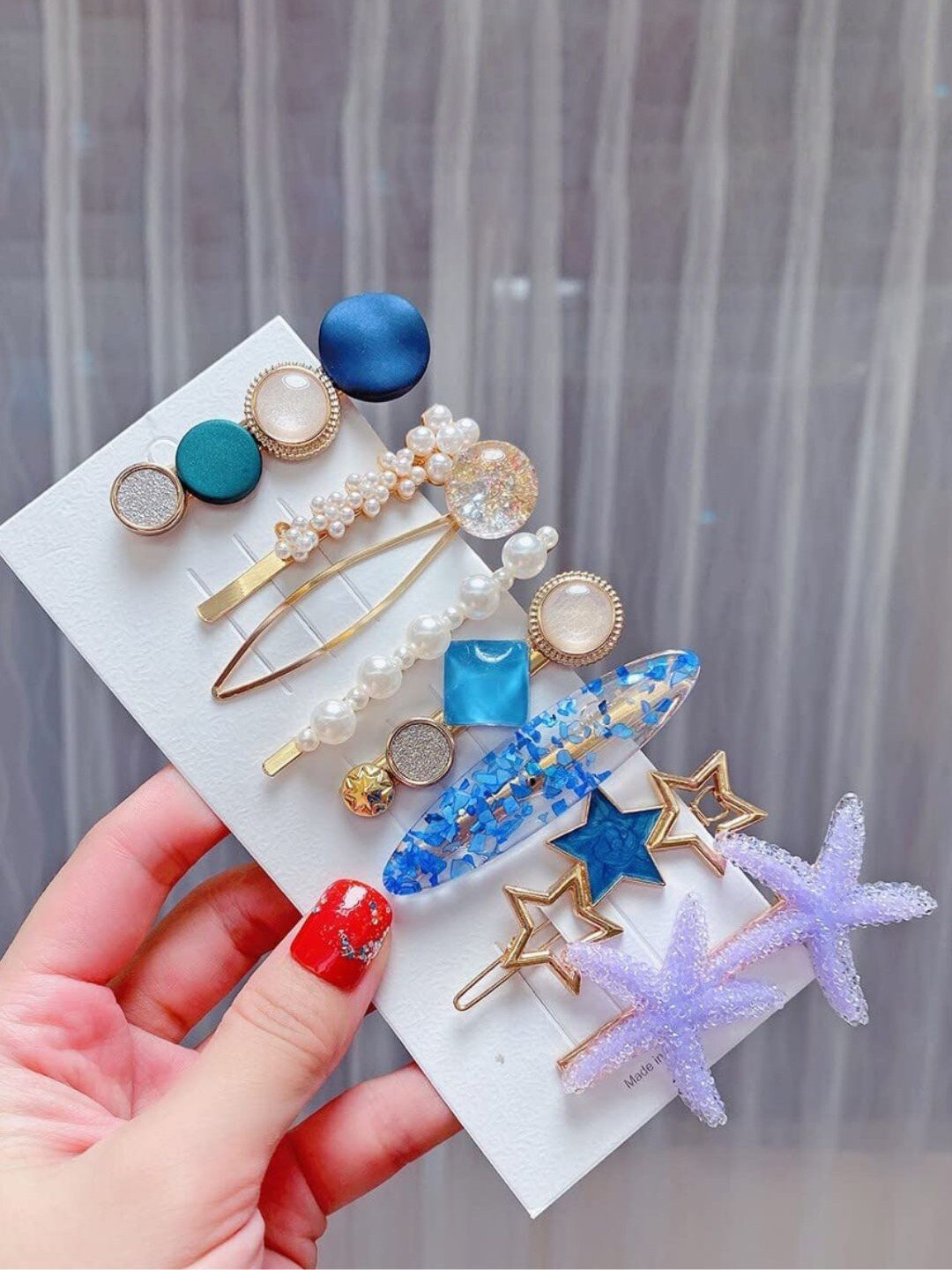 

ANNA CREATIONS Women Set Of 8 Embellished Alligator Hair Clips, Blue