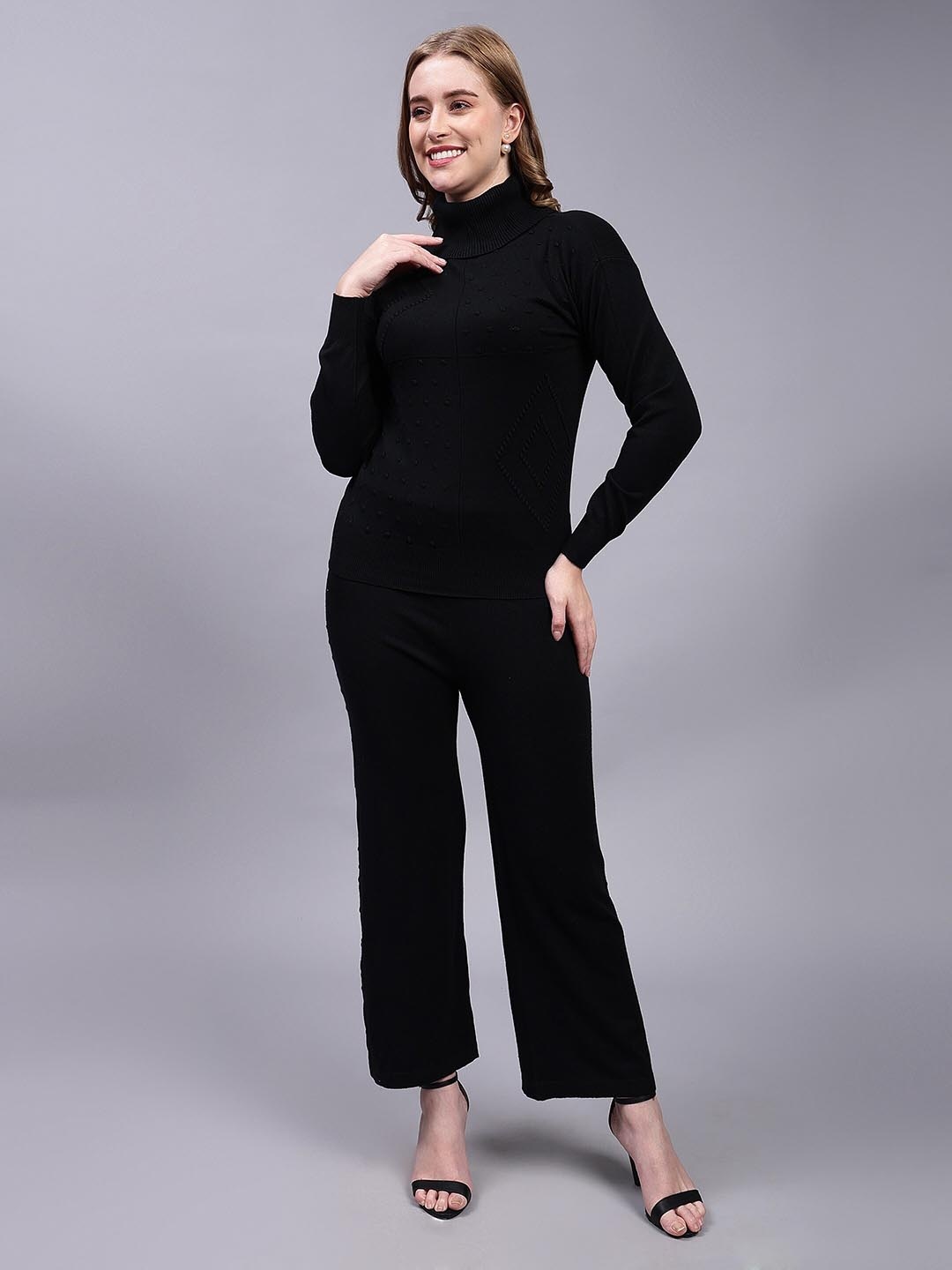 

Steele High Neck Cotton Woollen Top With Trousers, Black