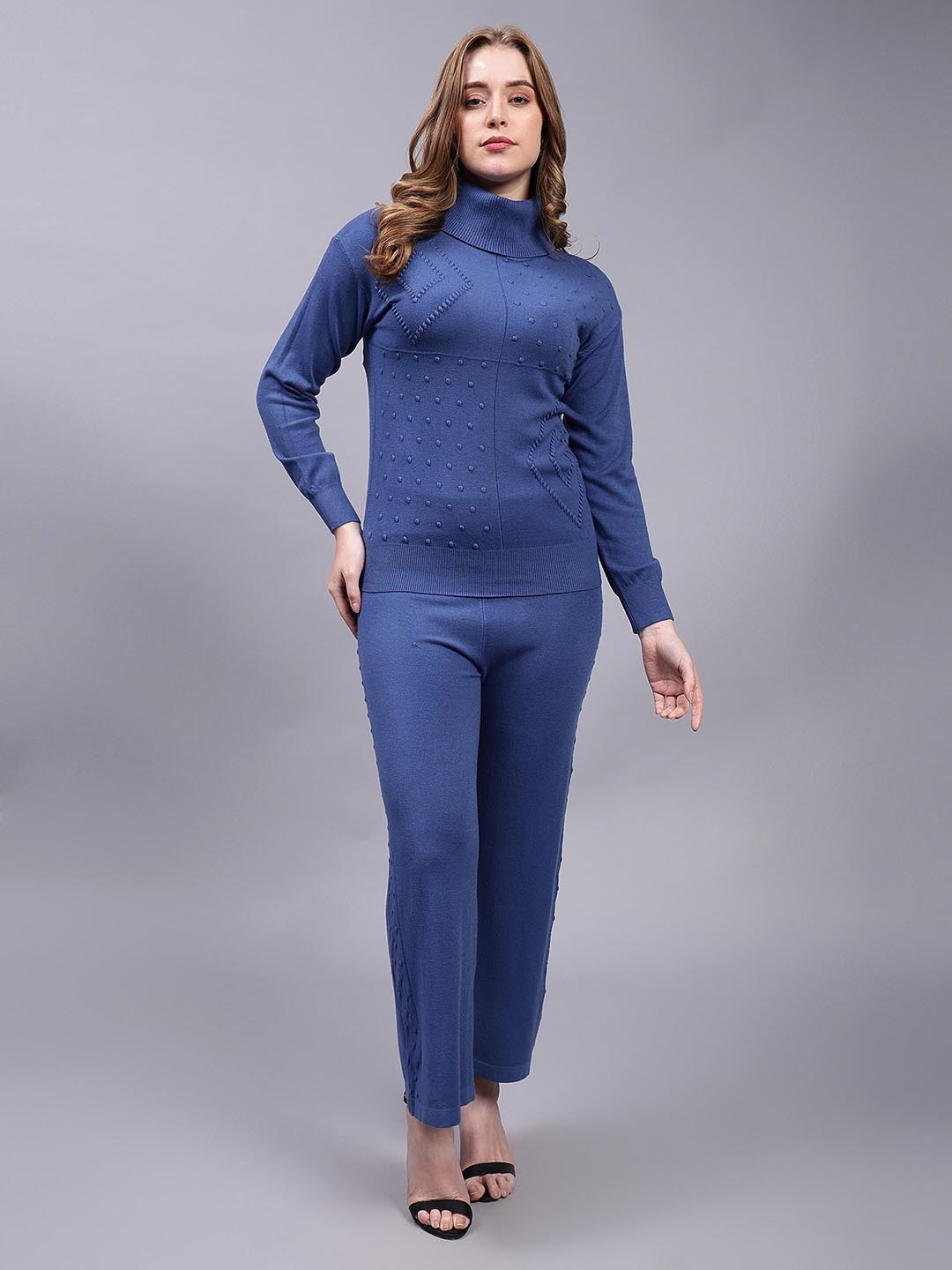 

Steele High Neck Cotton Woollen Top With Trousers, Blue