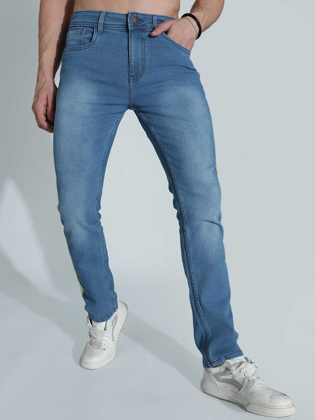 

High Star Men Slim Fit Mid-Rise Clean Look Light Fade Stretchable Jeans, Blue