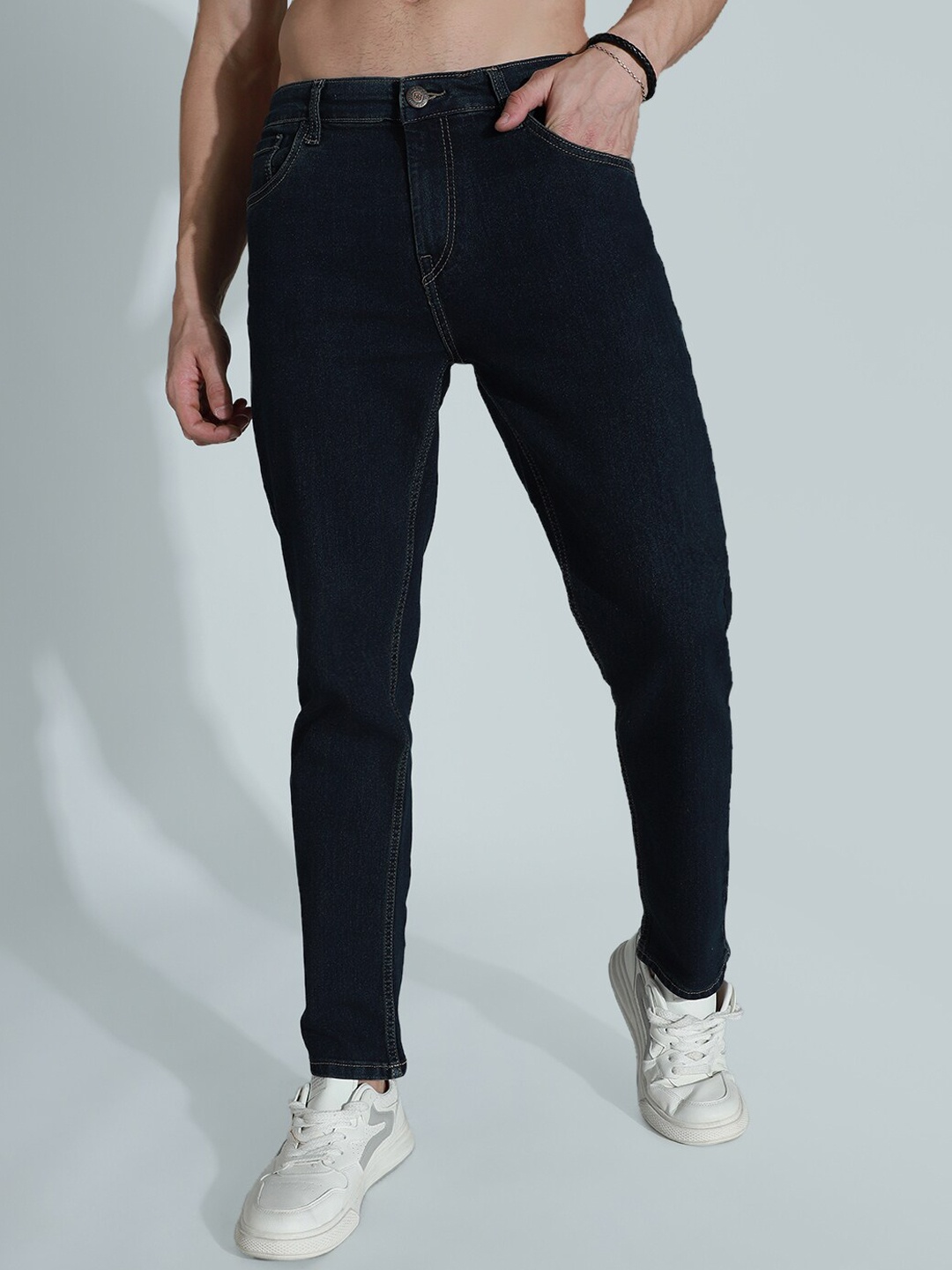

High Star Men Straight Fit Mid-Rise Clean Look Stretchable Jeans, Blue