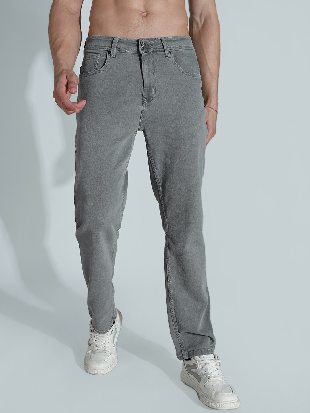 

High Star Men Slim Fit Mid-Rise Clean Look Stretchable Jeans, Grey