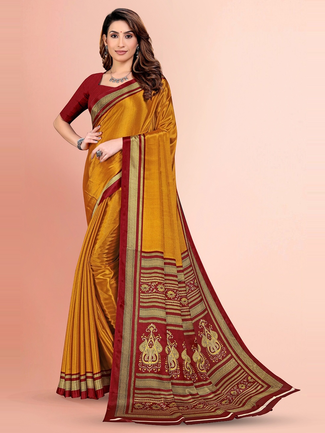 

VIMLA Printed Border Mysore Silk Saree, Orange
