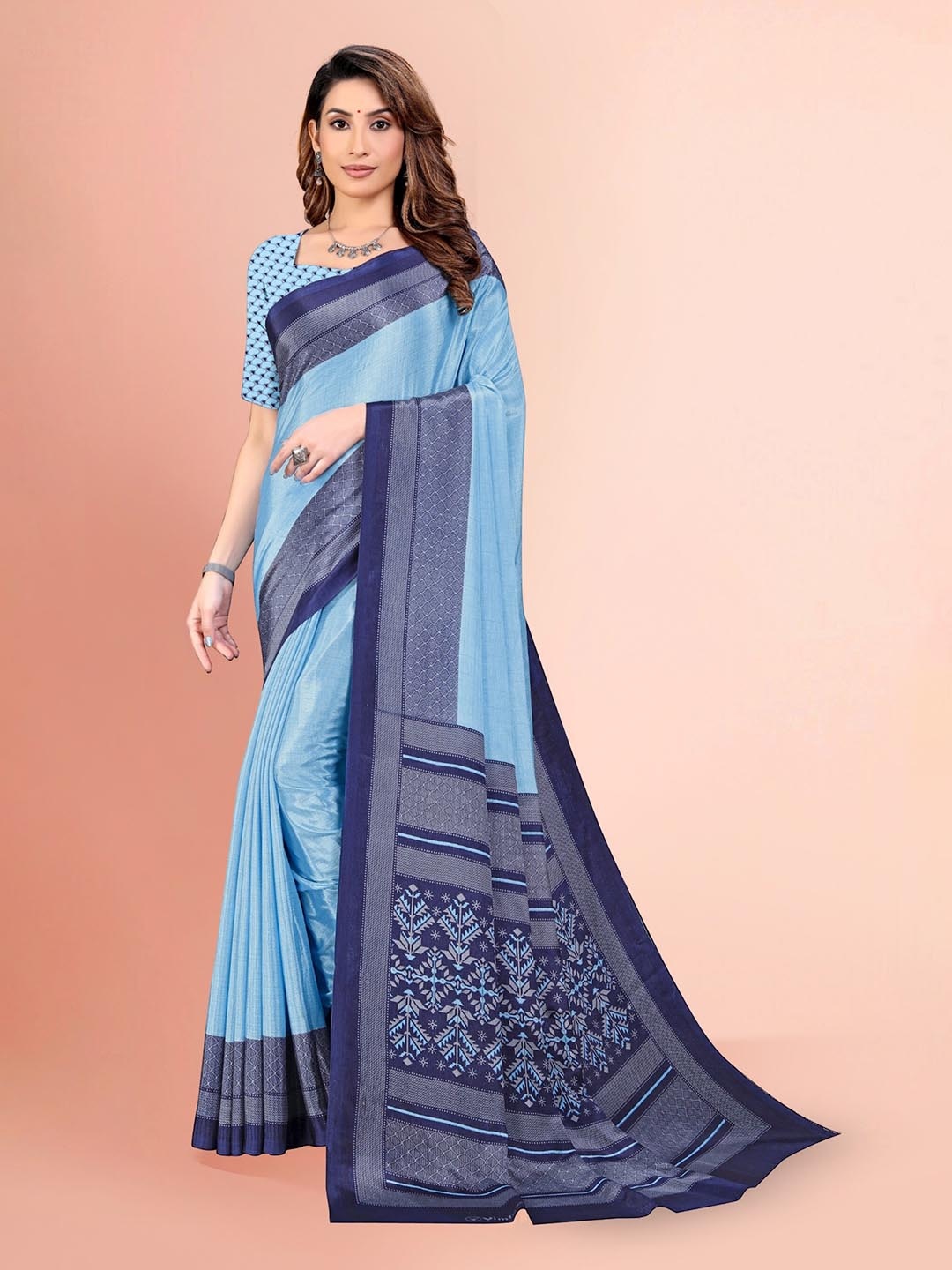 

VIMLA Printed Border Mysore Silk Saree, Blue