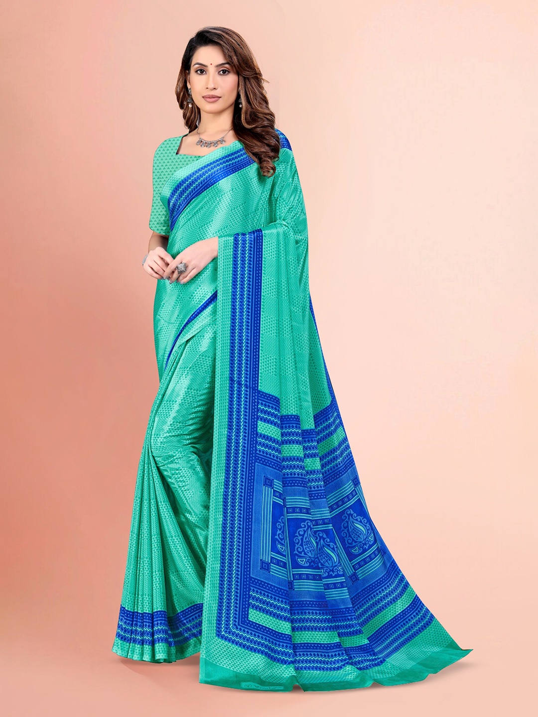 

VIMLA Geometric Printed Mysore Silk Saree, Green