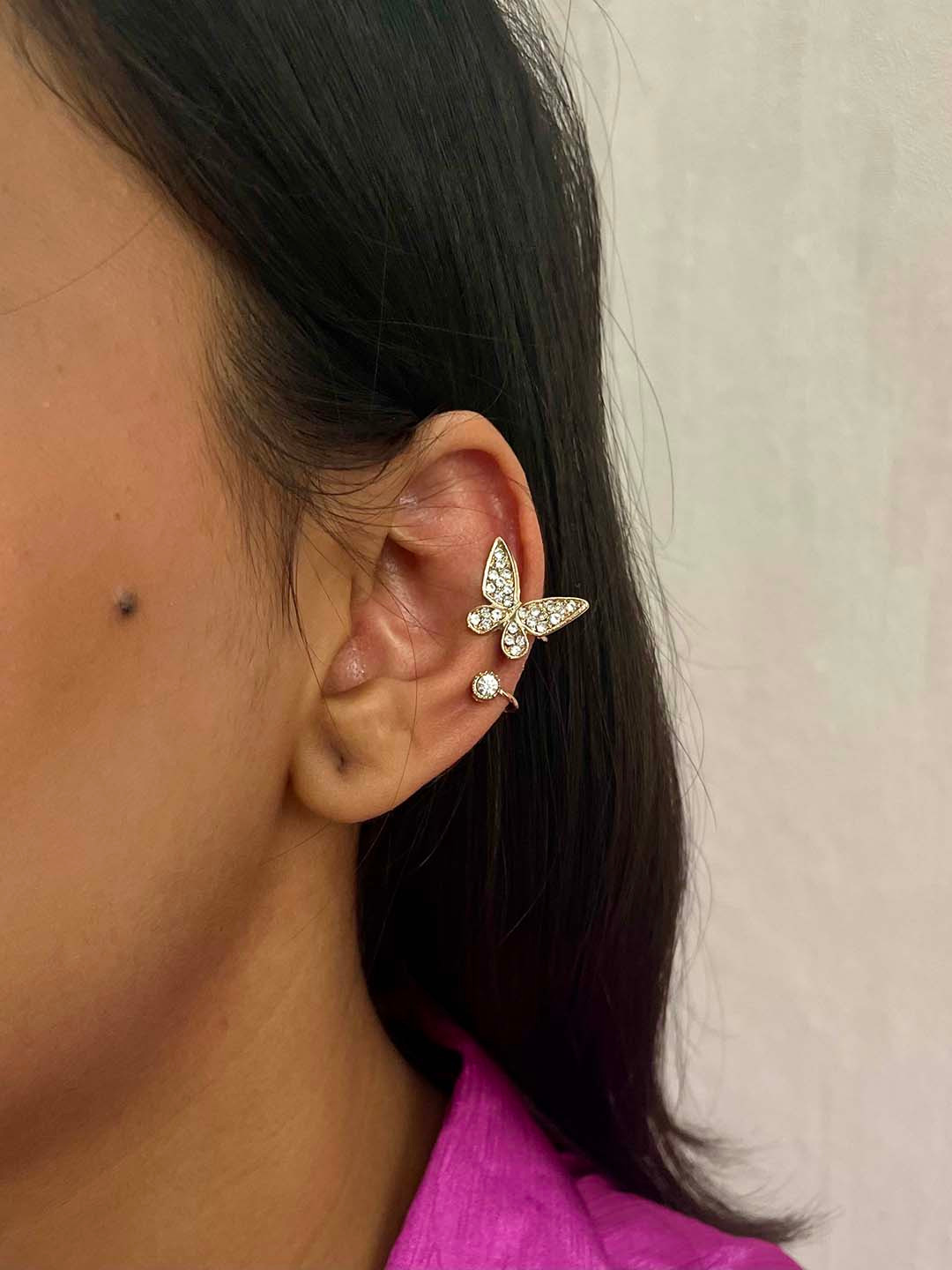 

ISHKAARA Alloy Stone Studded Butterfly Ear Cuff, Gold